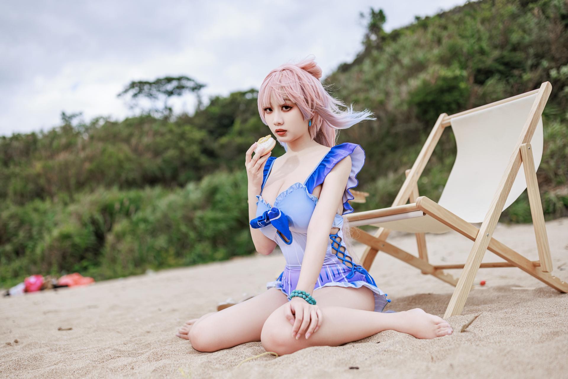 [cosplay] 阿雪雪 - 原神 珊瑚宫心海：原神 珊瑚宫心海 泳装角色還原美腿 56P