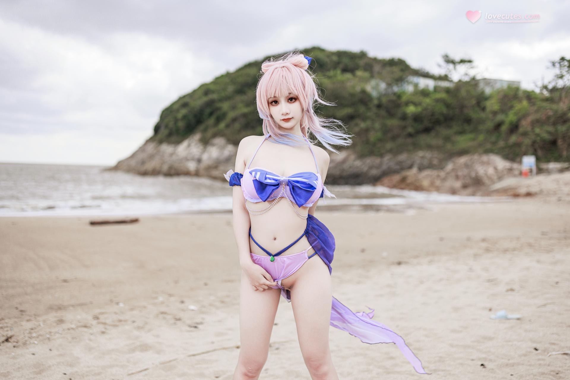 [cosplay] 阿雪雪 - 原神 珊瑚宫心海：原神 珊瑚宫心海 泳装角色還原美腿 56P
