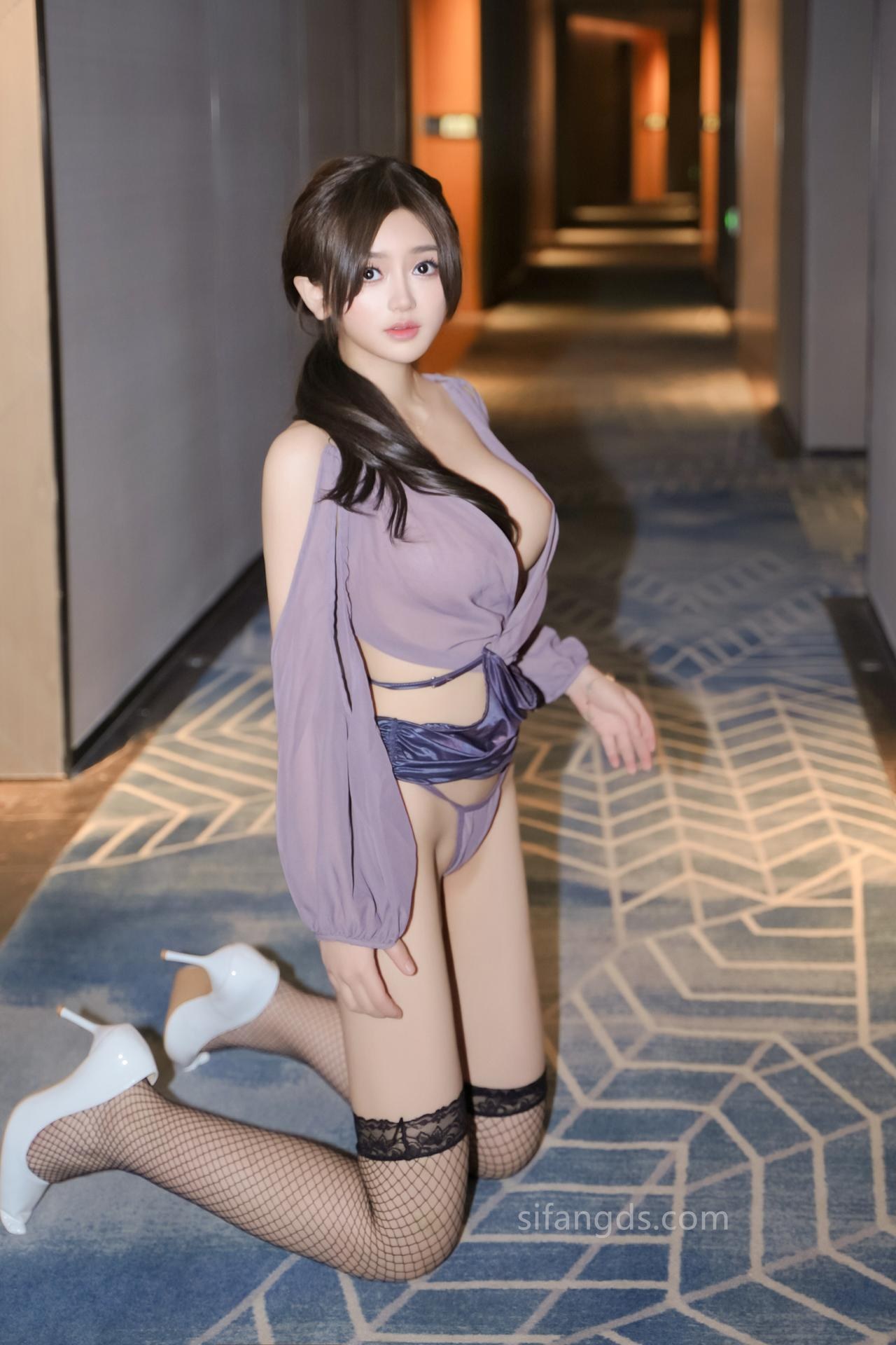 [Model] Naichawidebaozi - Xiuren R18 Purple Veil Fishnet Private Shoot 78P1V