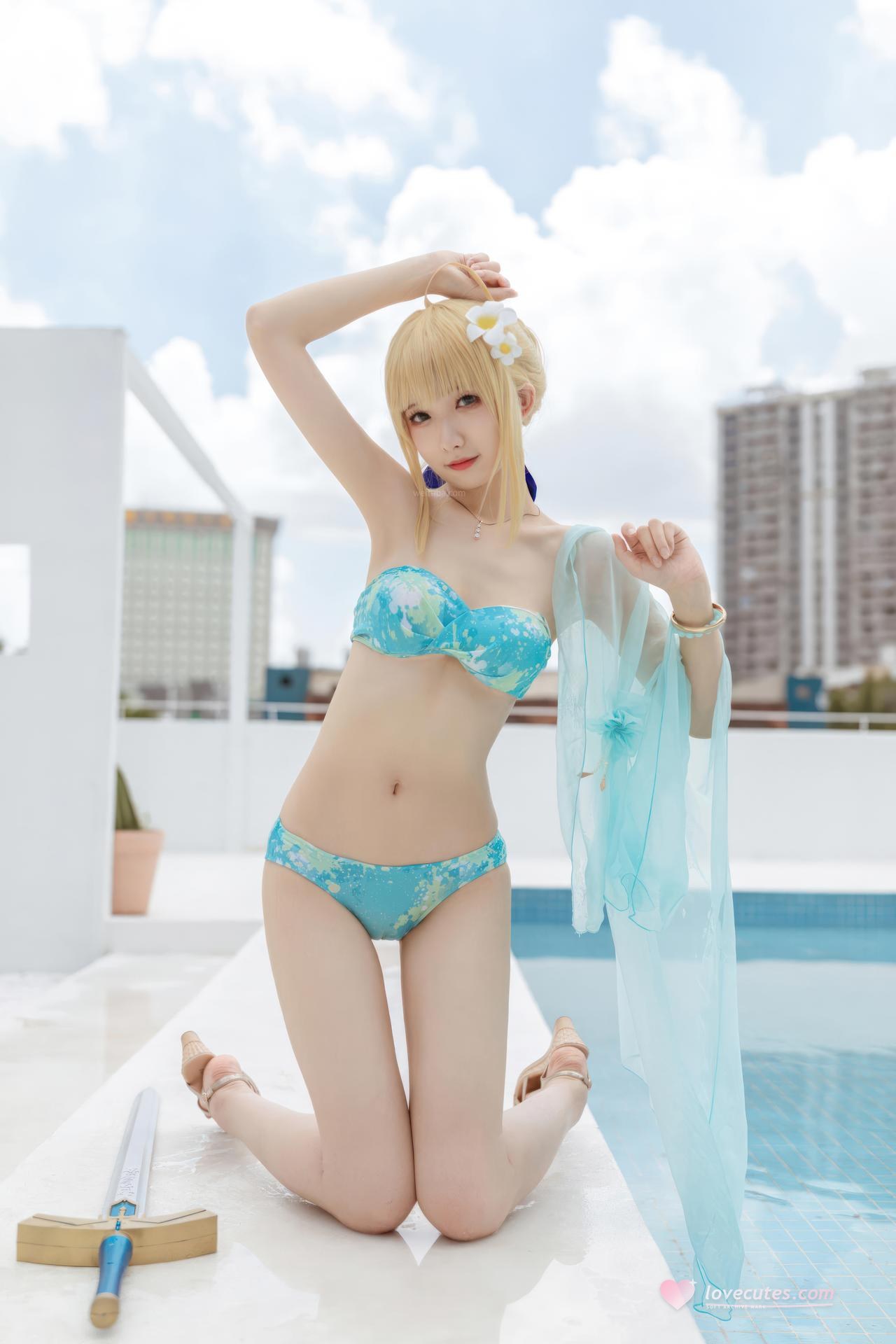 [cosplay] Feng Jiangjiang v - FGO Saber Swimsuit コスプレ写真集 49P