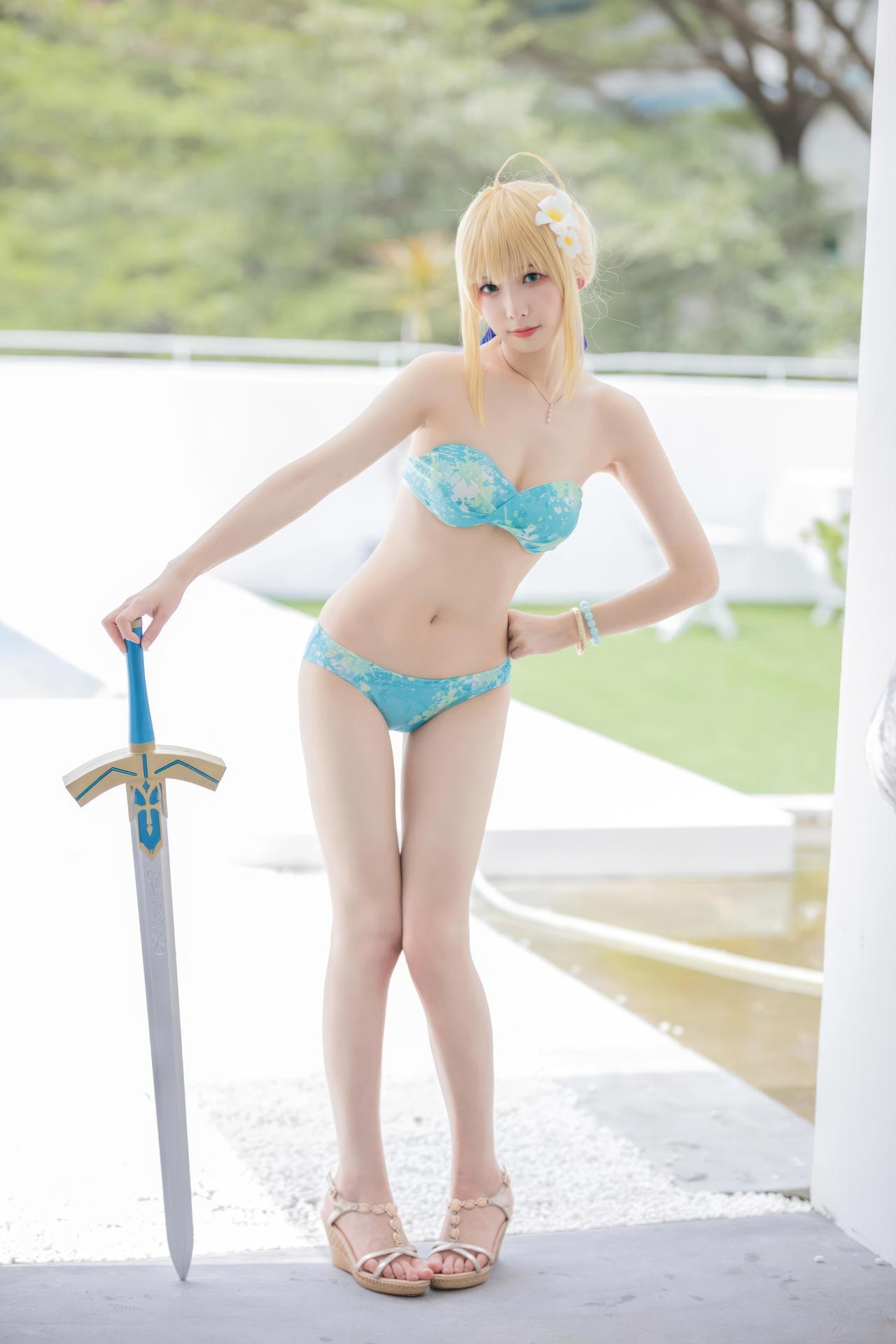 [cosplay] Feng Jiangjiang v - FGO Saber Swimsuit コスプレ写真集 49P