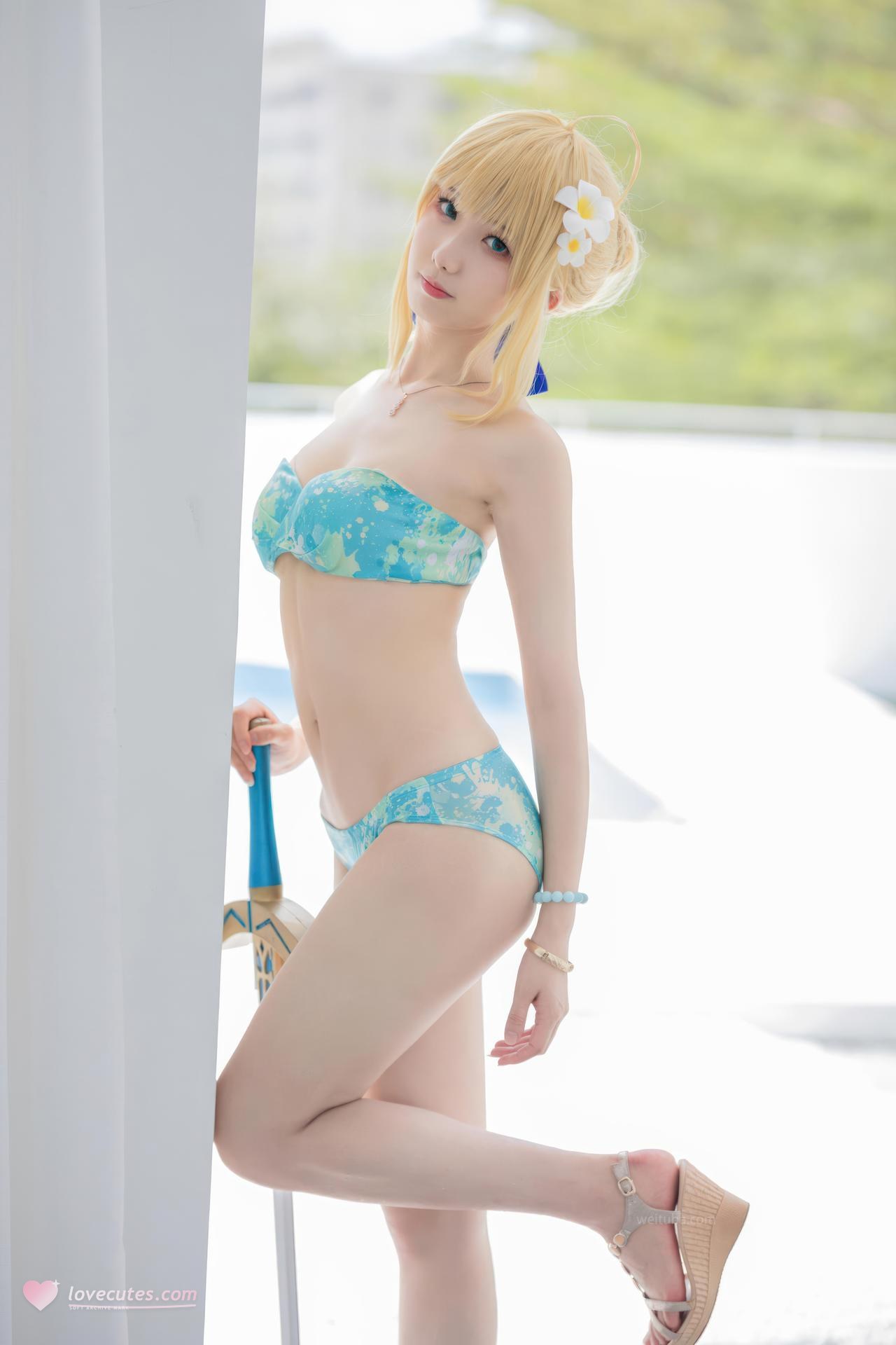[cosplay] Feng Jiangjiang v - FGO Saber Swimsuit コスプレ写真集 49P