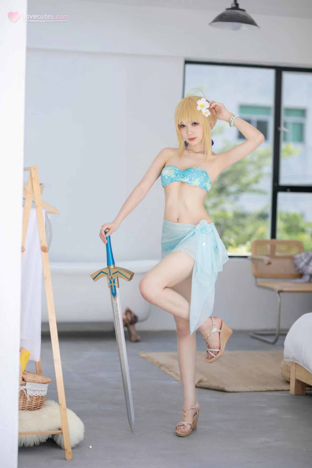 [cosplay] Feng Jiangjiang v - FGO Saber Swimsuit コスプレ写真集 49P