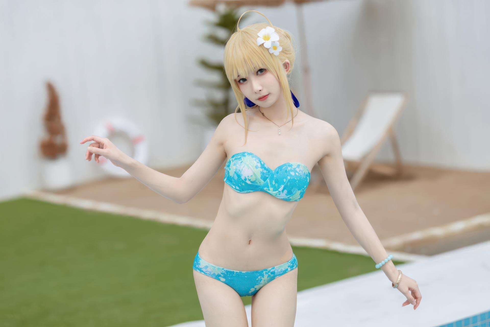 [cosplay] Feng Jiangjiang v - FGO Saber Swimsuit コスプレ写真集 49P
