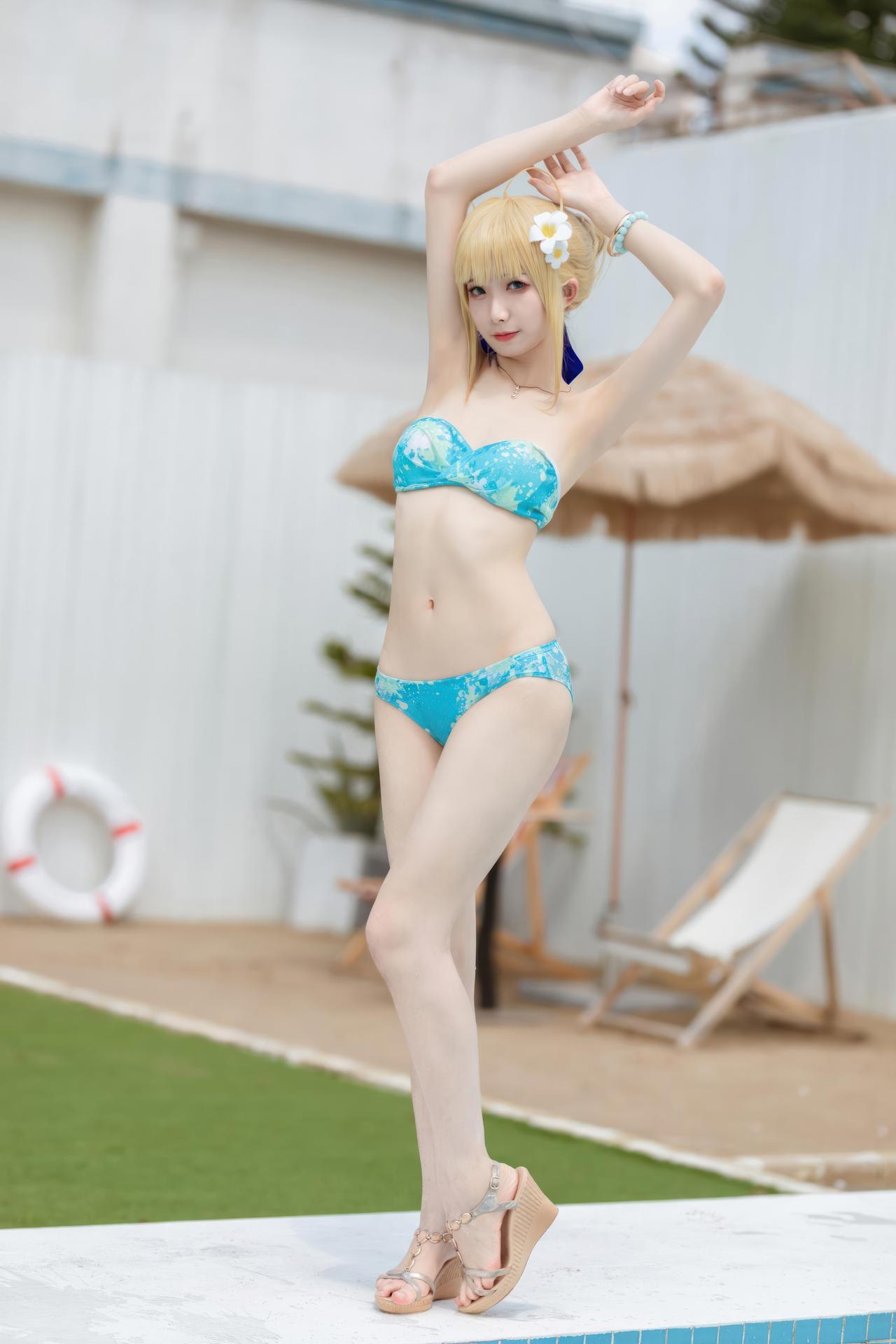 [cosplay] Feng Jiangjiang v - FGO Saber Swimsuit コスプレ写真集 49P
