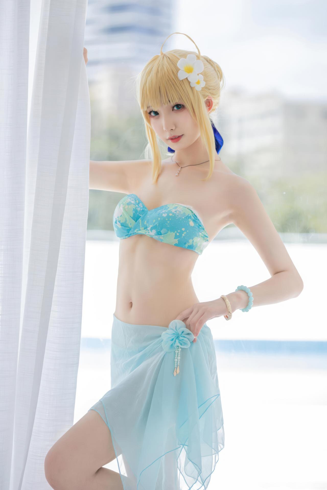 [cosplay] Feng Jiangjiang v - FGO Saber Swimsuit コスプレ写真集 49P