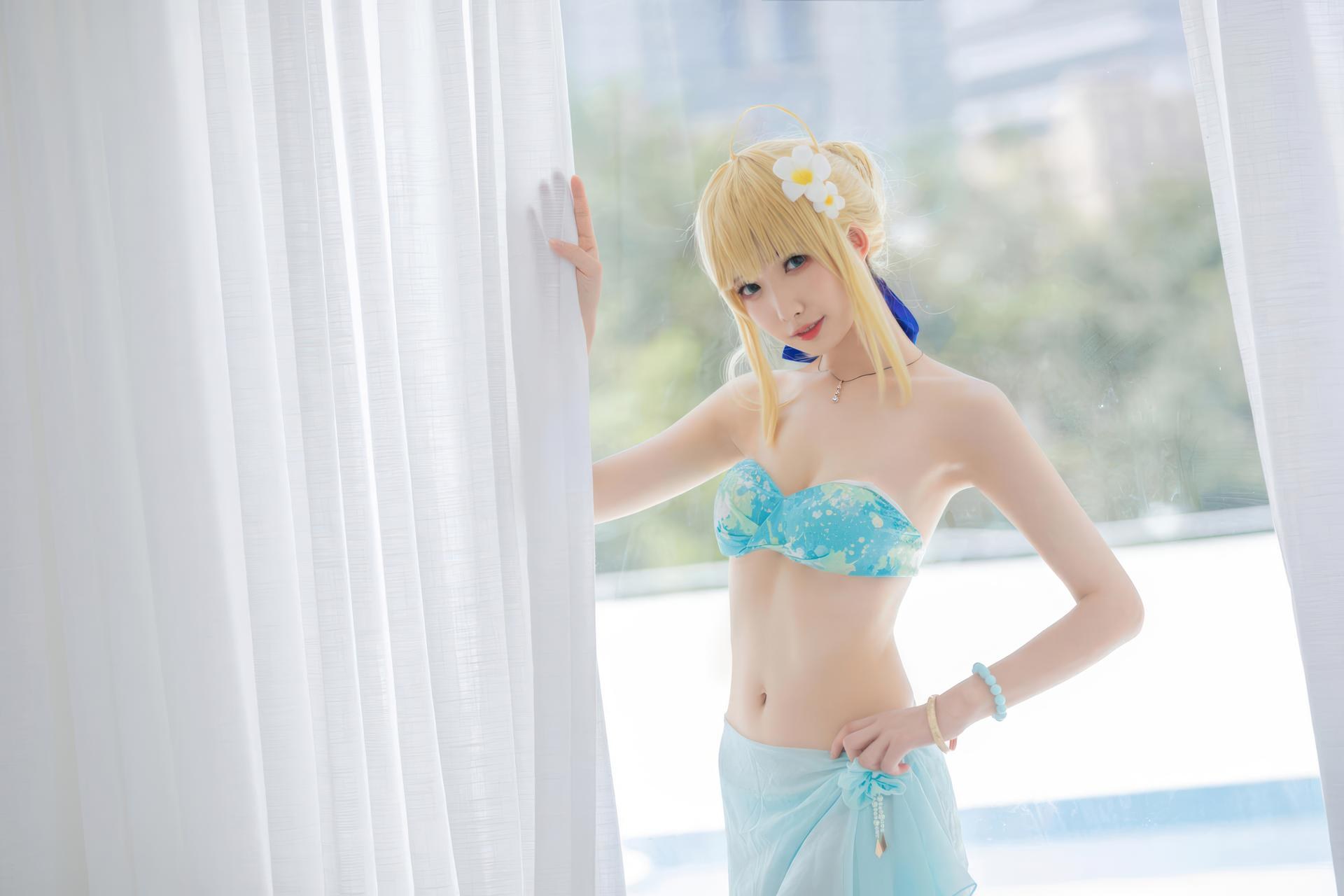 [cosplay] Feng Jiangjiang v - FGO Saber Swimsuit コスプレ写真集 49P