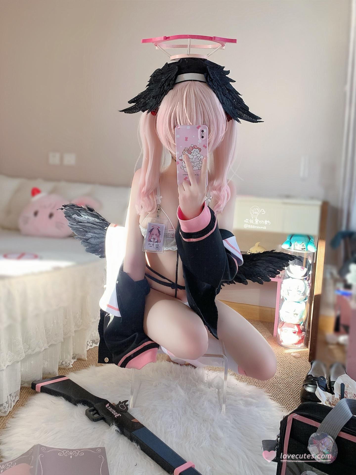 [Cosplay] Quqi Ruanfufu - 블루 아카이브 코하루 흰 스타킹 46P3V