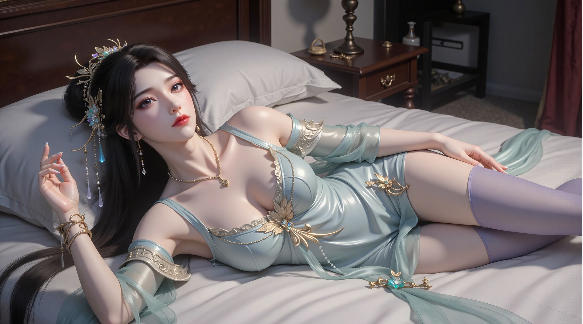 AI Porn - 溪幼琴：古风角色寫真長髮AI成人向圖集 70P
