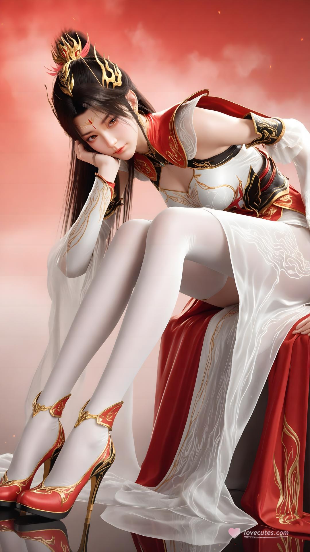 AI Generated Anime Girl - 大主宰 萧潇：红白礼装白丝角色图集 70P