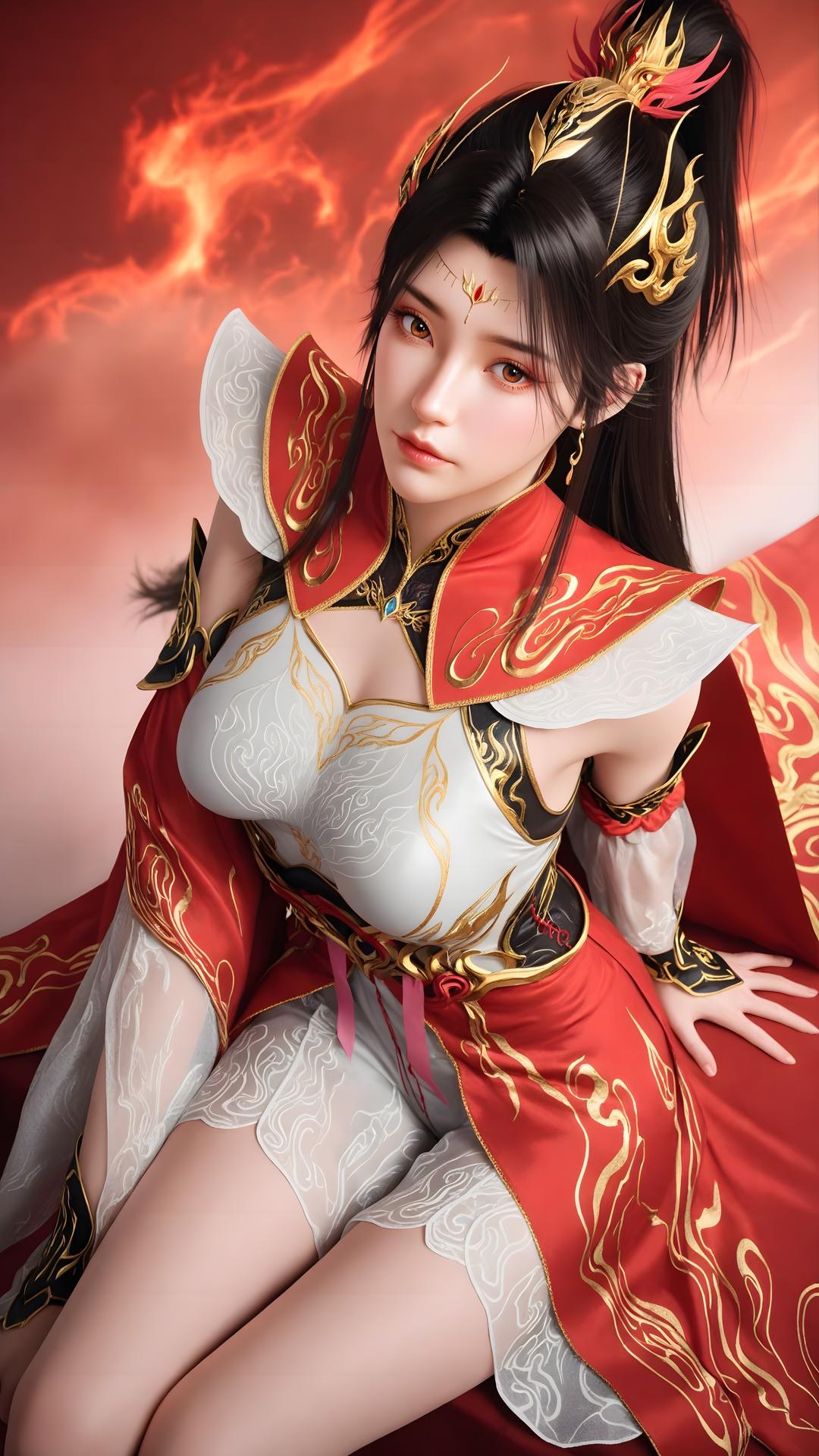 AI Generated Anime Girl - 大主宰 蕭瀟：紅白禮裝白絲角色圖集 70P