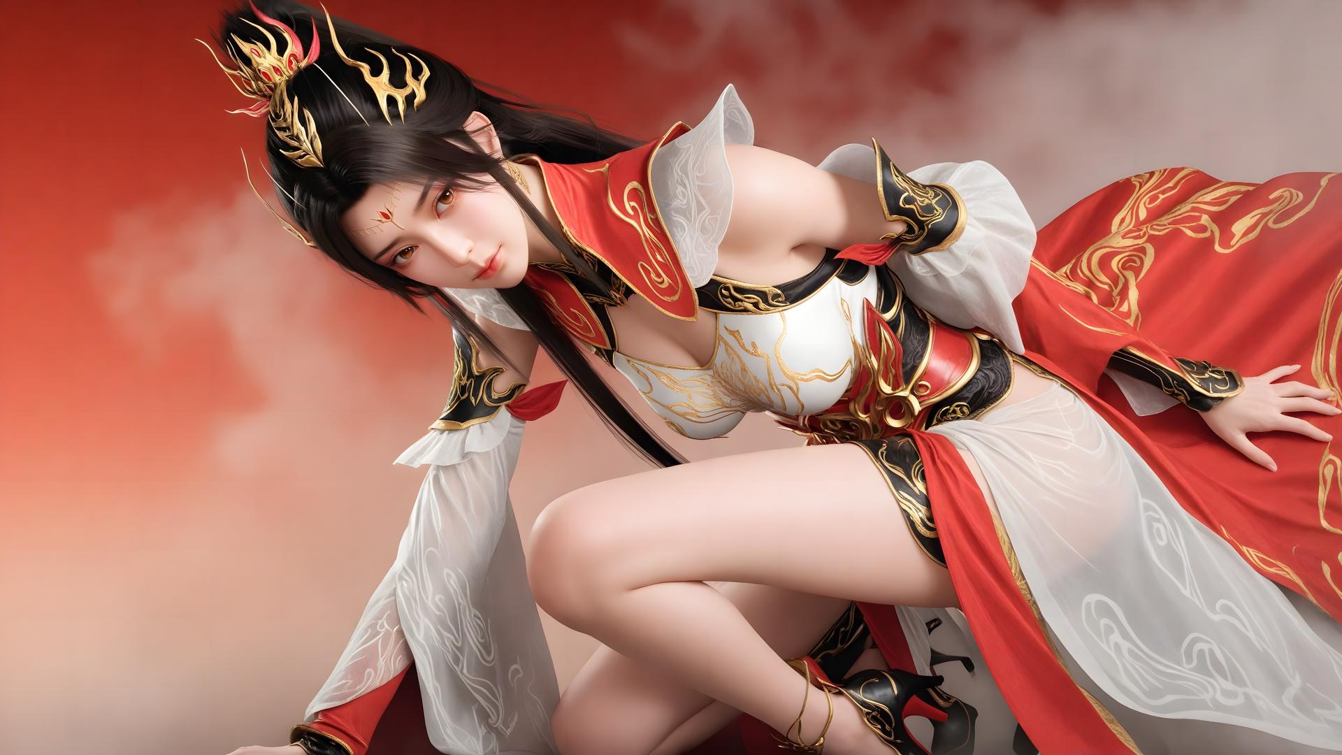 AI Generated Anime Girl - 大主宰 蕭瀟：紅白禮裝白絲角色圖集 70P