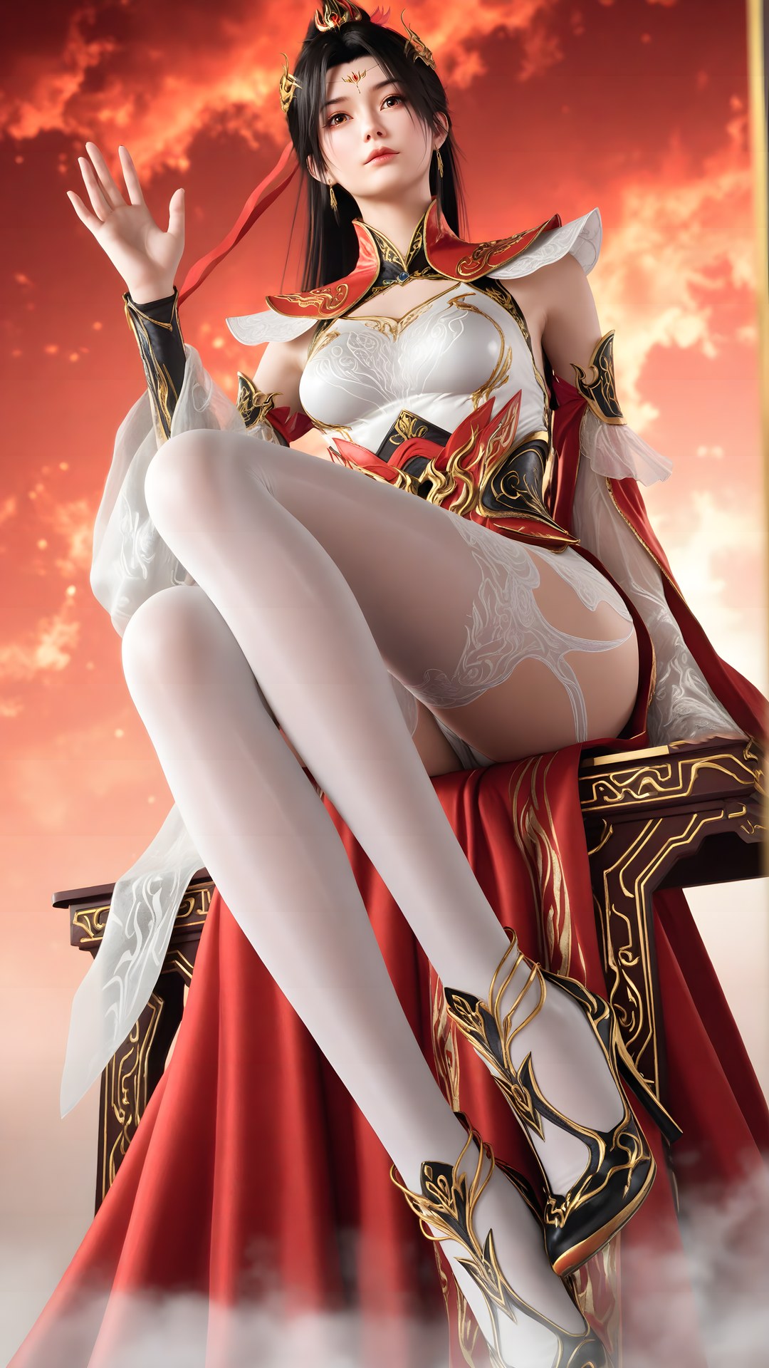 AI Generated Anime Girl - 大主宰 蕭瀟：紅白禮裝白絲角色圖集 70P