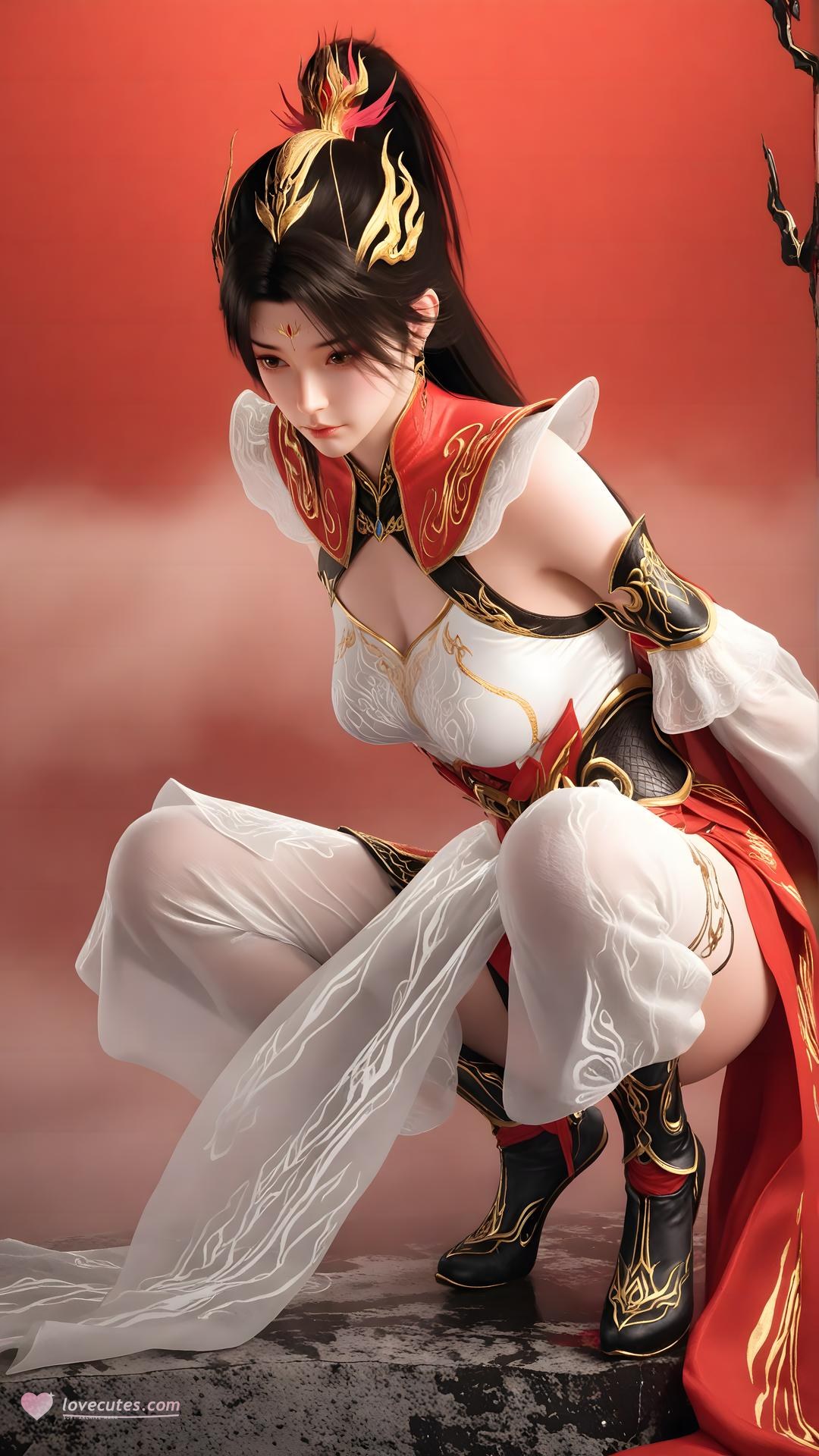 AI Generated Anime Girl - 大主宰 蕭瀟：紅白禮裝白絲角色圖集 70P
