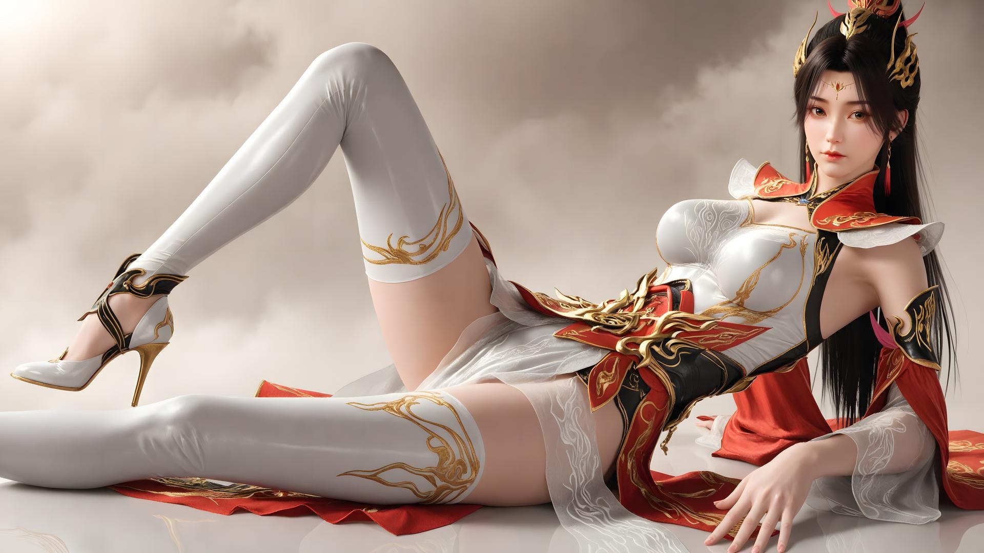 AI Generated Anime Girl - 大主宰 蕭瀟：紅白禮裝白絲角色圖集 70P