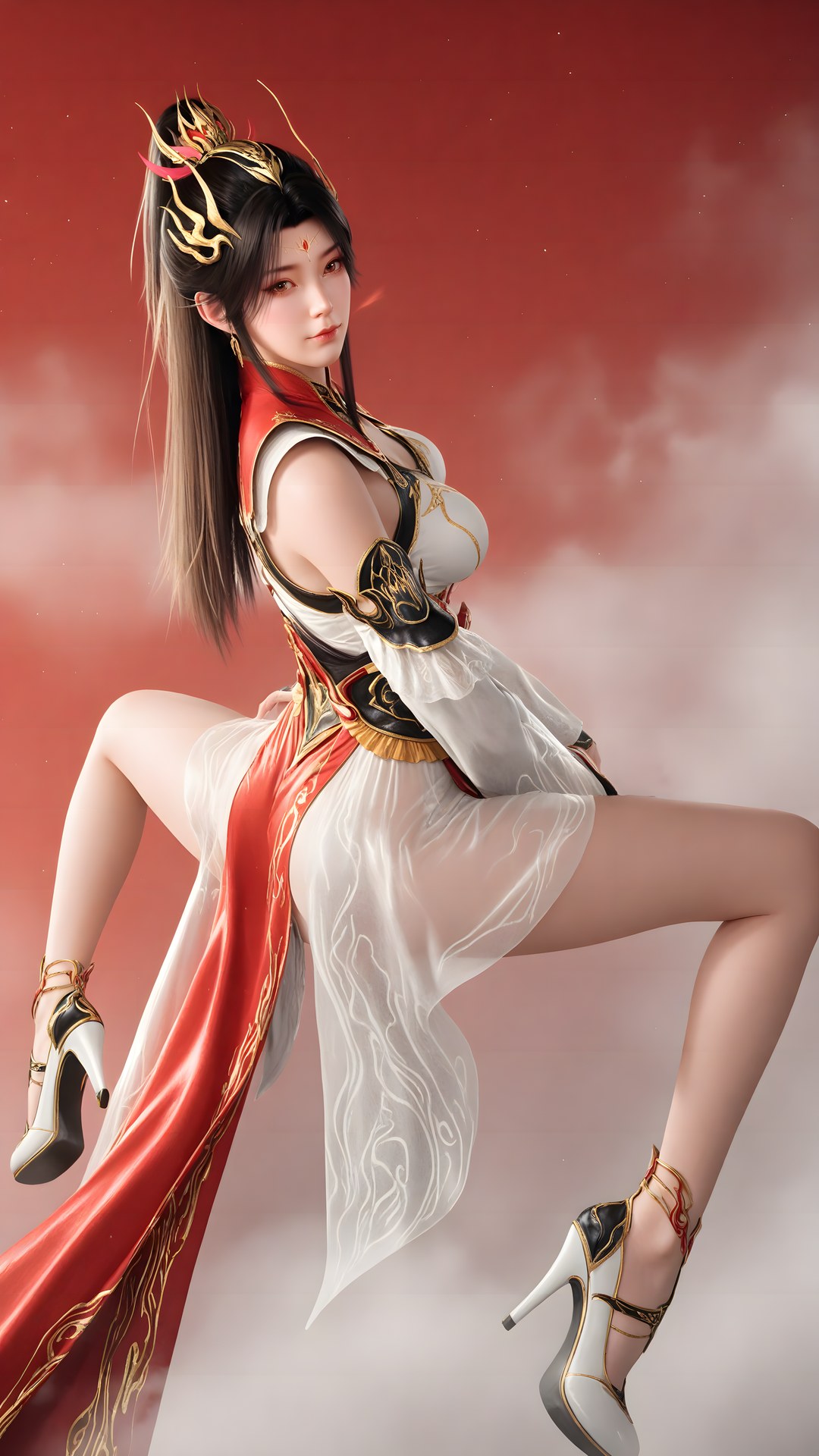 AI Generated Anime Girl - 大主宰 蕭瀟：紅白禮裝白絲角色圖集 70P