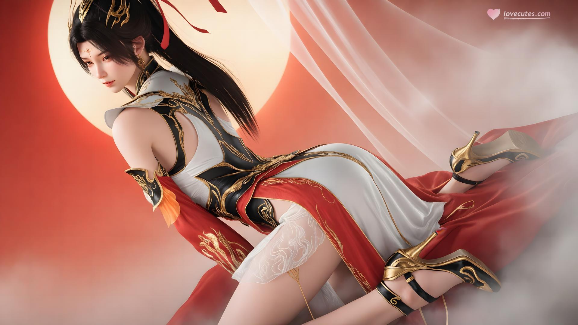 AI Generated Anime Girl - 大主宰 蕭瀟：紅白禮裝白絲角色圖集 70P