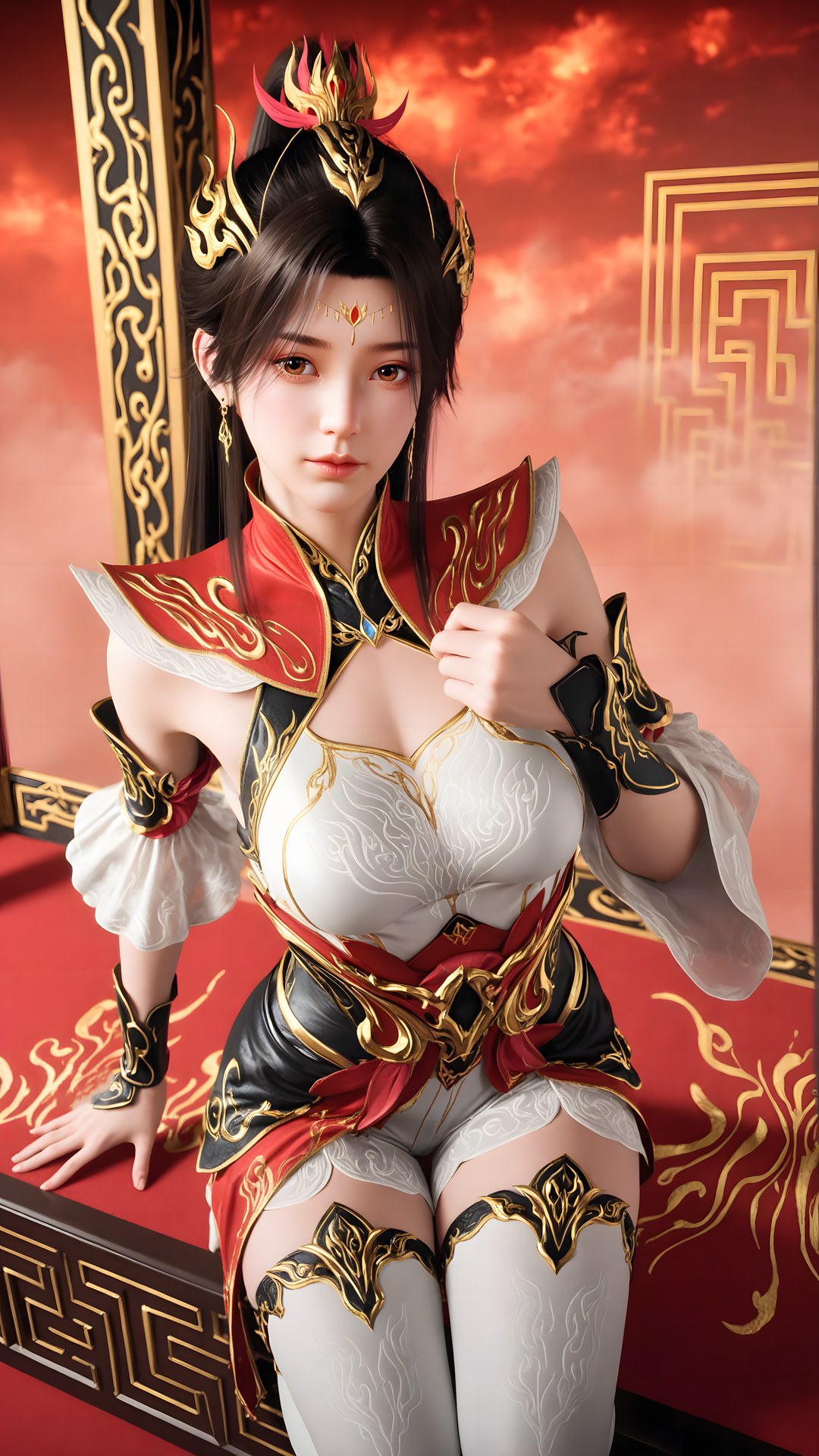 AI Generated Anime Girl - 大主宰 蕭瀟：紅白禮裝白絲角色圖集 70P