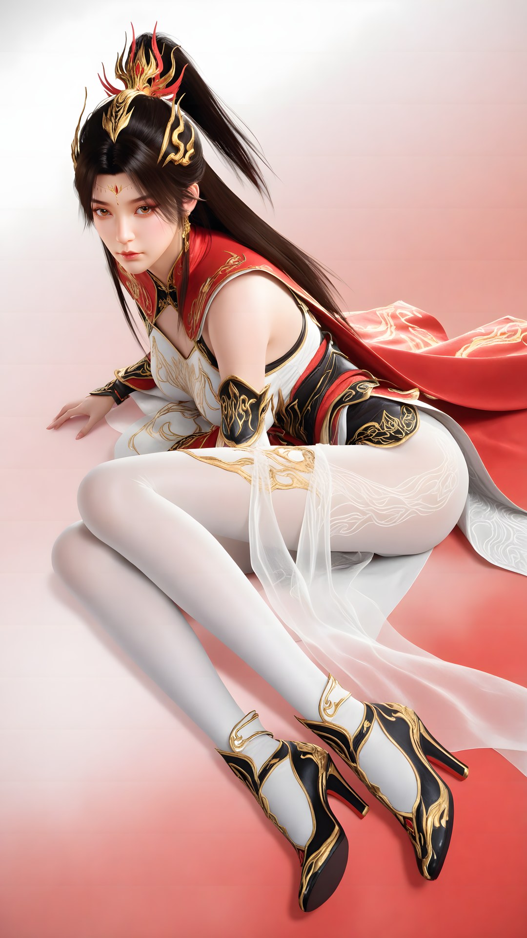 AI Generated Anime Girl - 大主宰 蕭瀟：紅白禮裝白絲角色圖集 70P