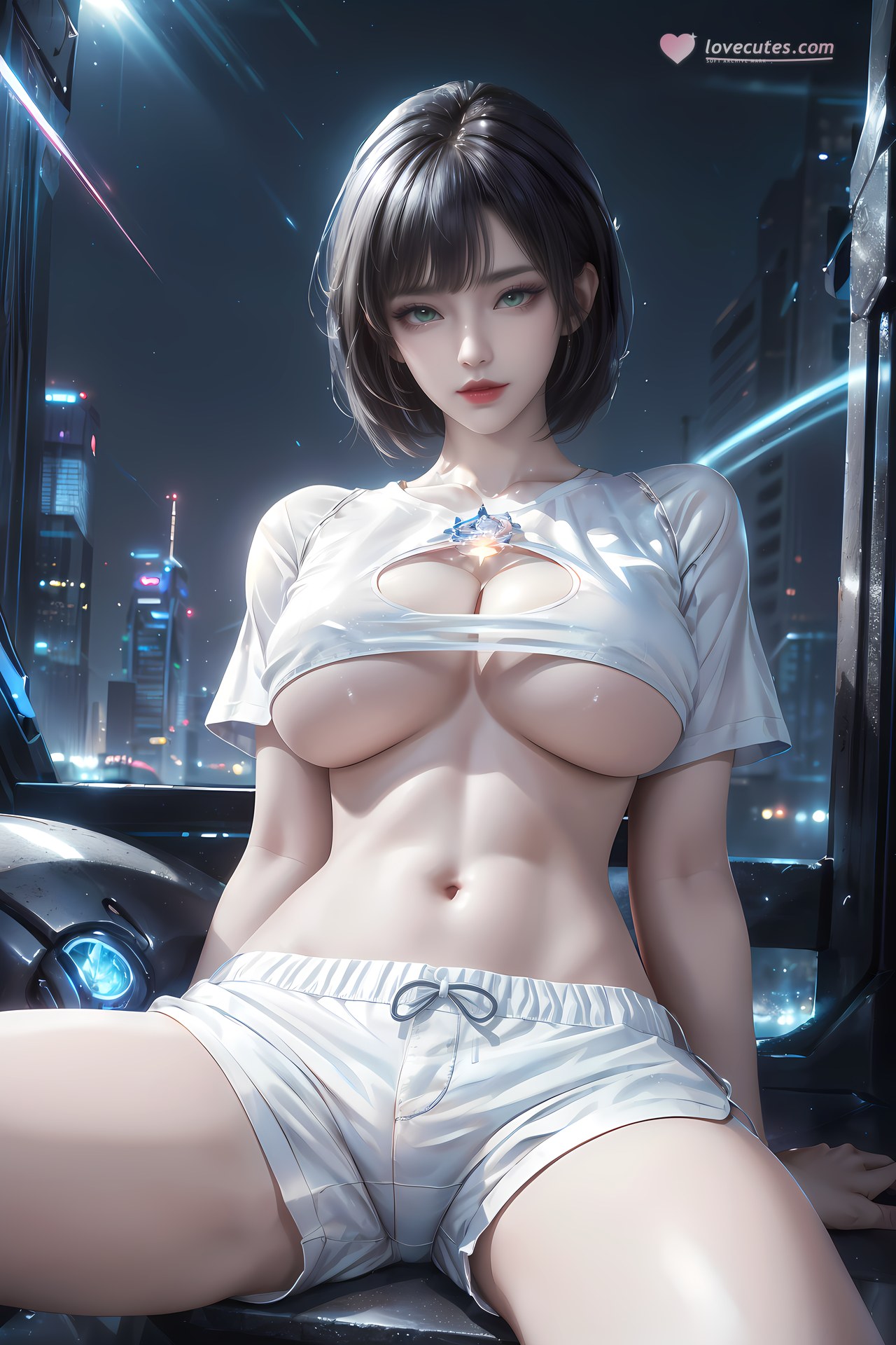 AI Generated Anime Girl - Cơ Thanh bodysuit cơ giáp cảnh thành phố đêm 77P