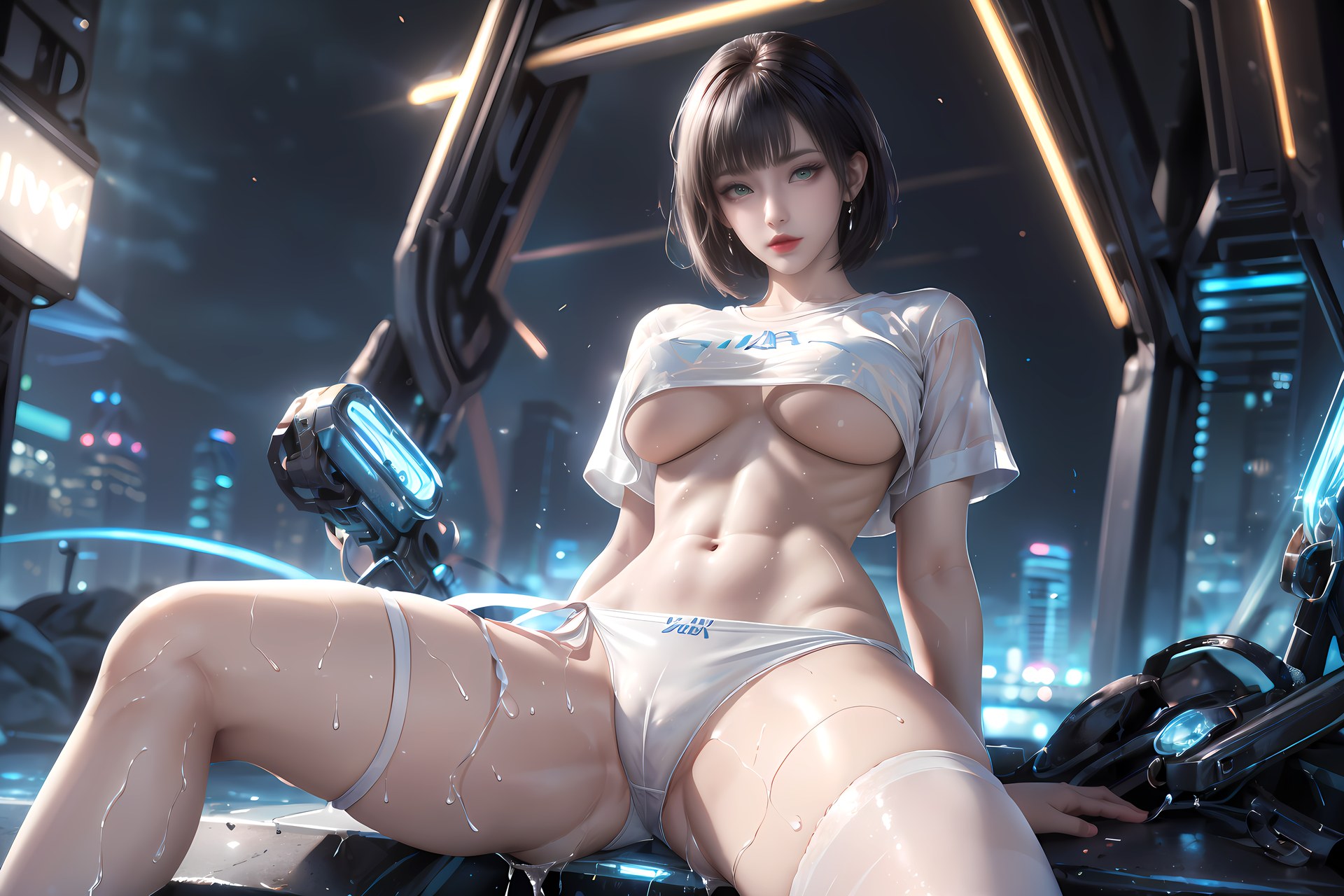 AI Generated Anime Girl - Jiqing Mecha Bodysuit Cyber City Gallery 77P