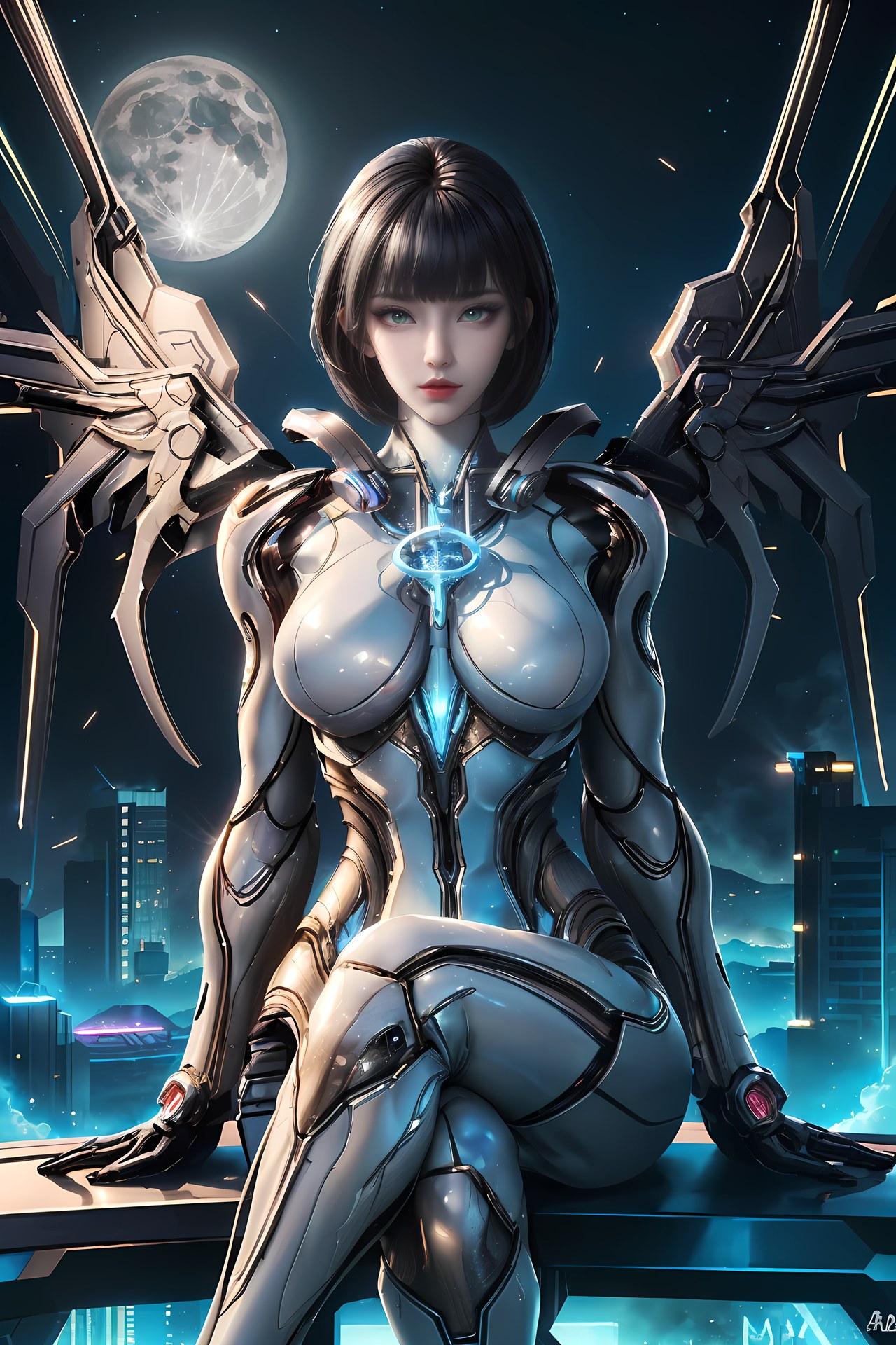 AI Generated Anime Girl - Jiqing Mecha Bodysuit Cyber City Gallery 77P