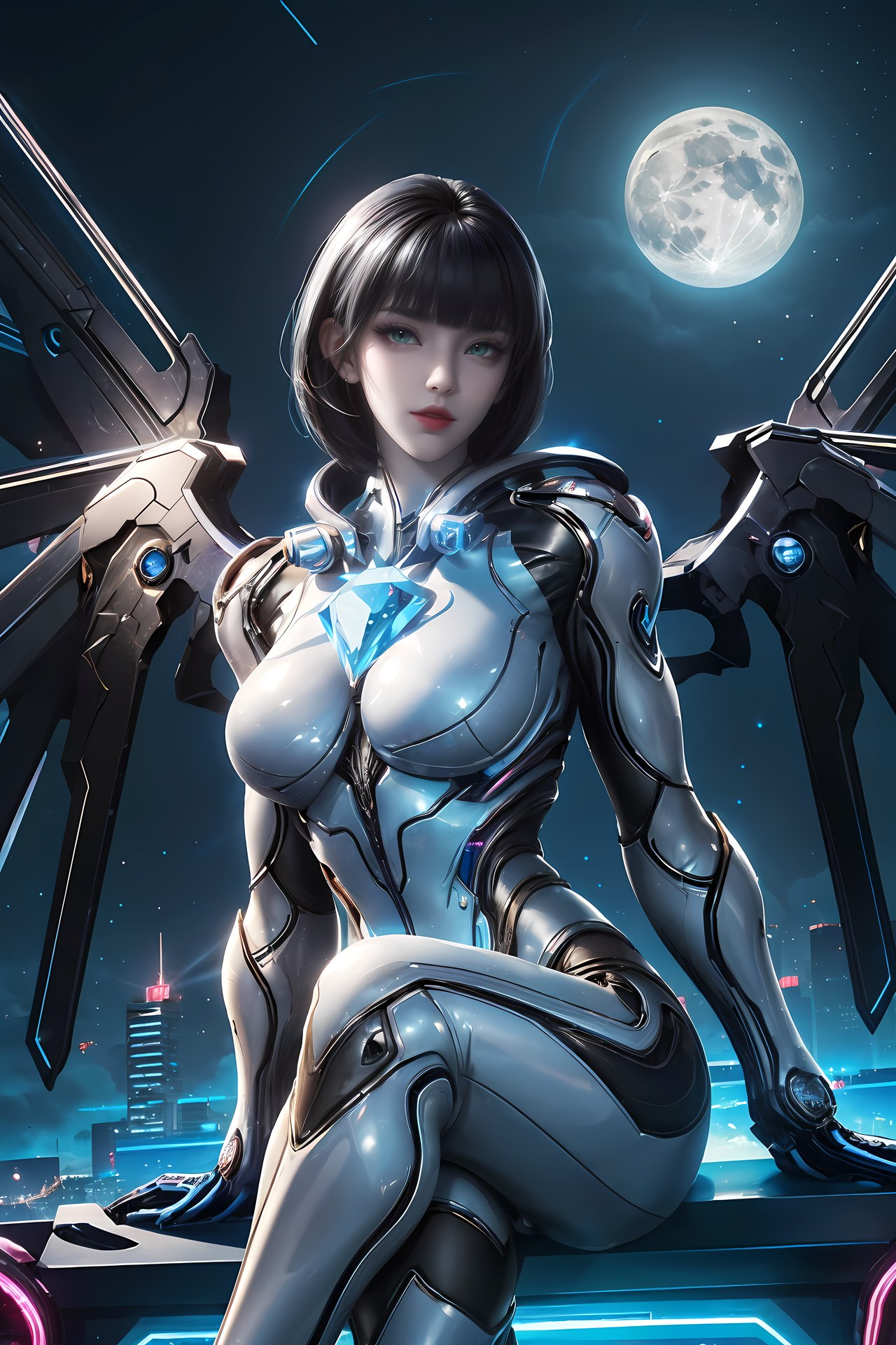 AI Generated Anime Girl - Jiqing Mecha Bodysuit Cyber City Gallery 77P