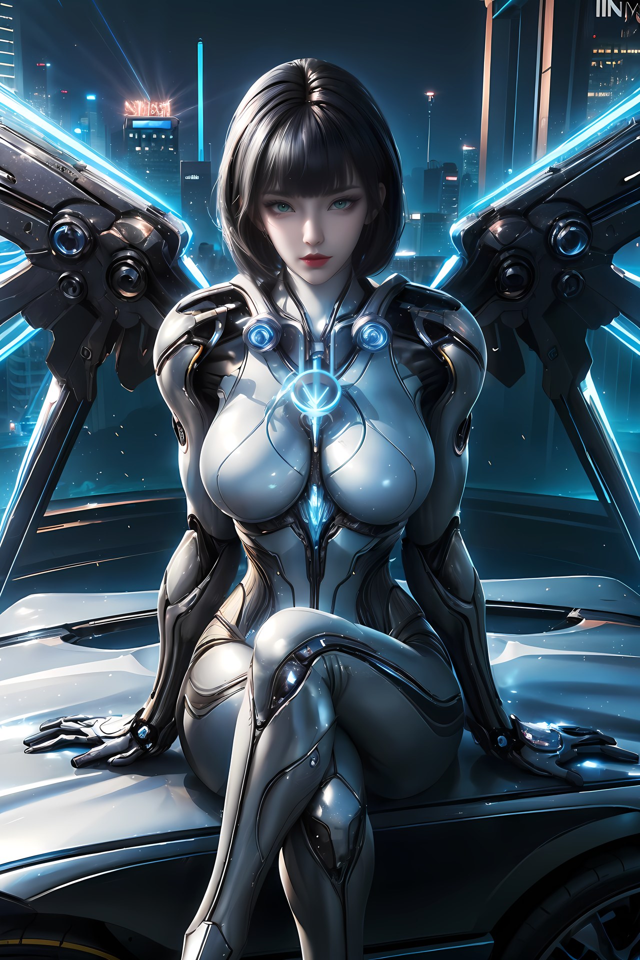 AI Generated Anime Girl - Jiqing Mecha Bodysuit Cyber City Gallery 77P