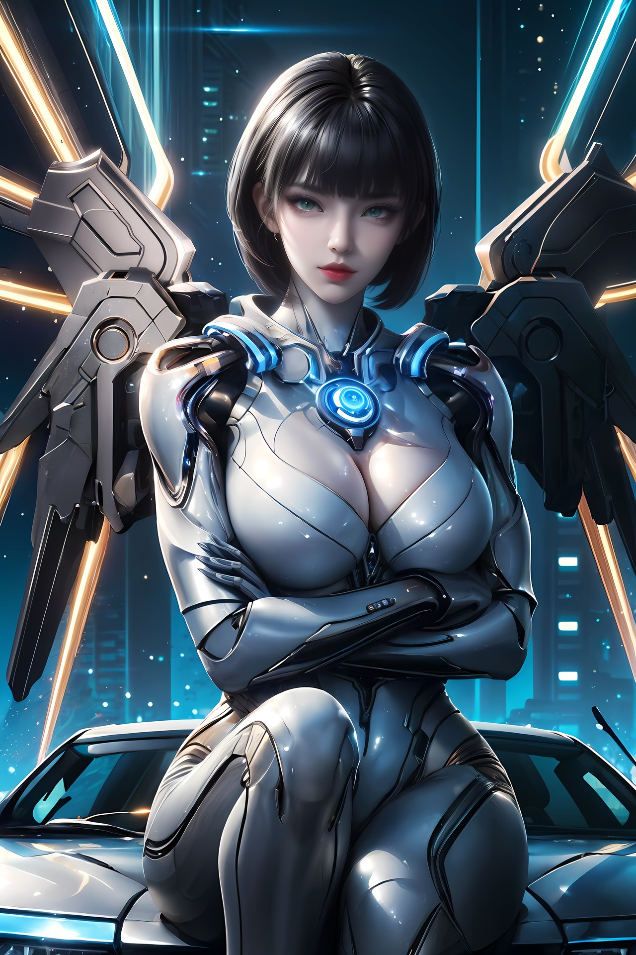 AI Generated Anime Girl - Jiqing Mecha Bodysuit Cyber City Gallery 77P