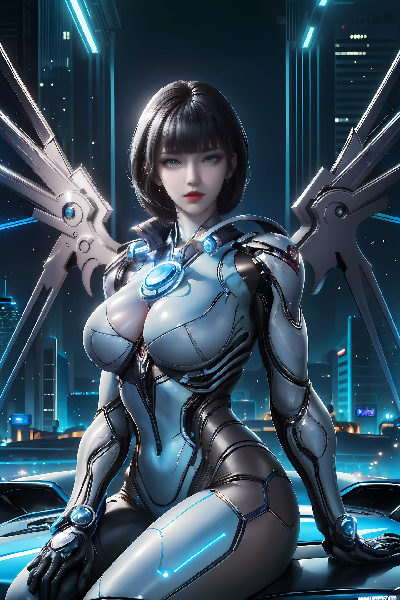 AI Generated Anime Girl - Jiqing Mecha Bodysuit Cyber City Gallery 77P