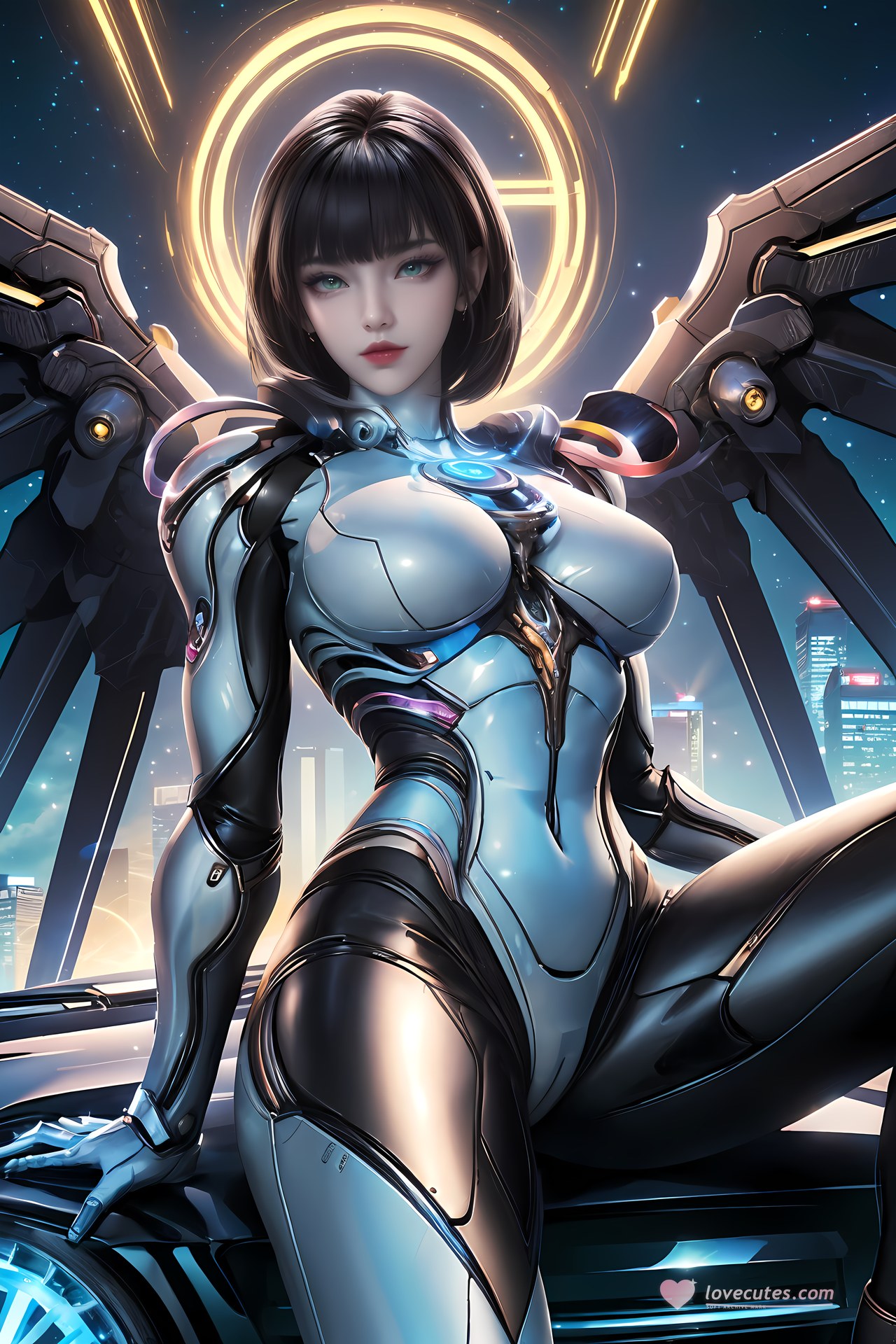 AI Generated Anime Girl - Jiqing Mecha Bodysuit Cyber City Gallery 77P