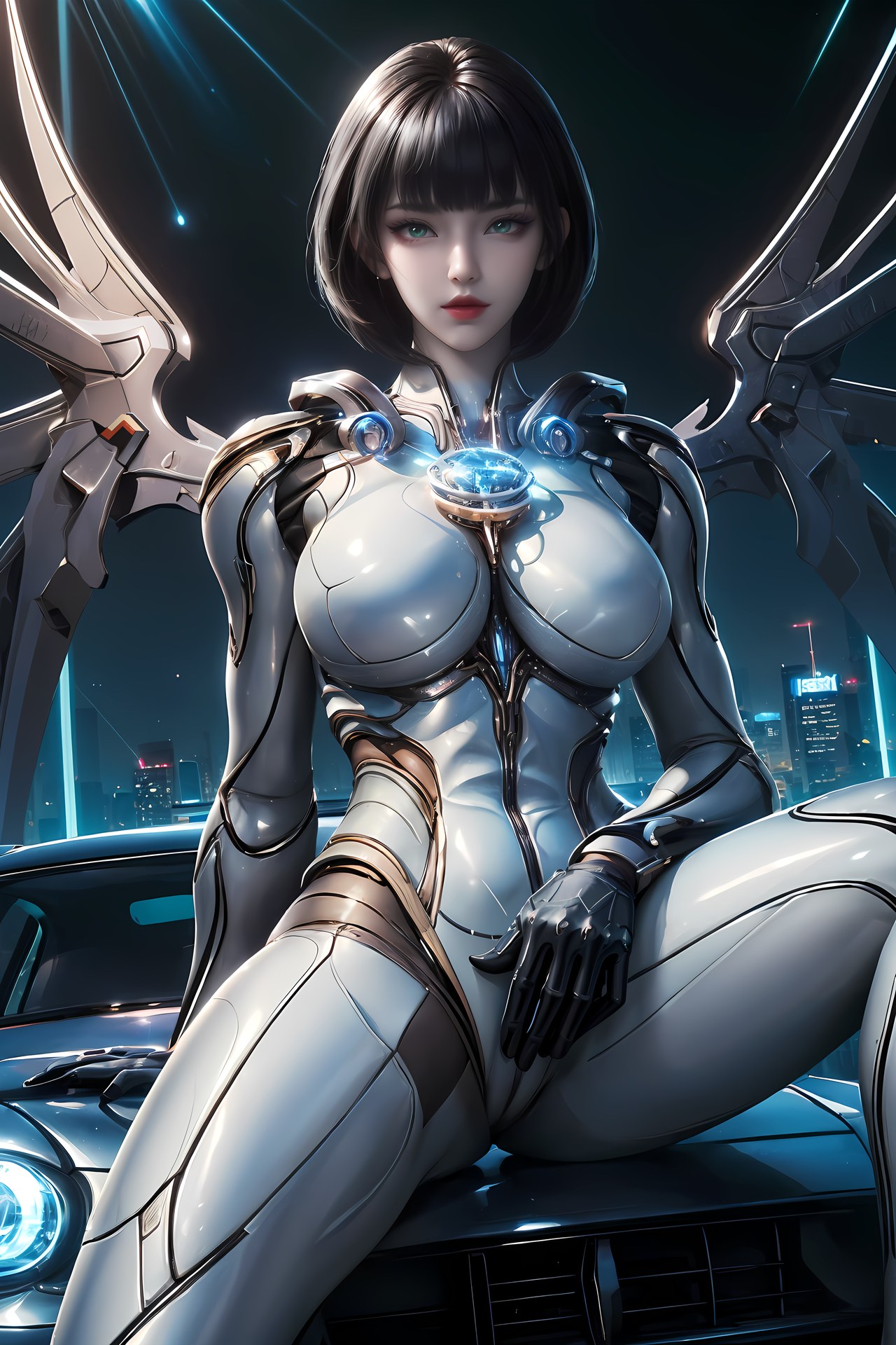 AI Generated Anime Girl - Jiqing Mecha Bodysuit Cyber City Gallery 77P