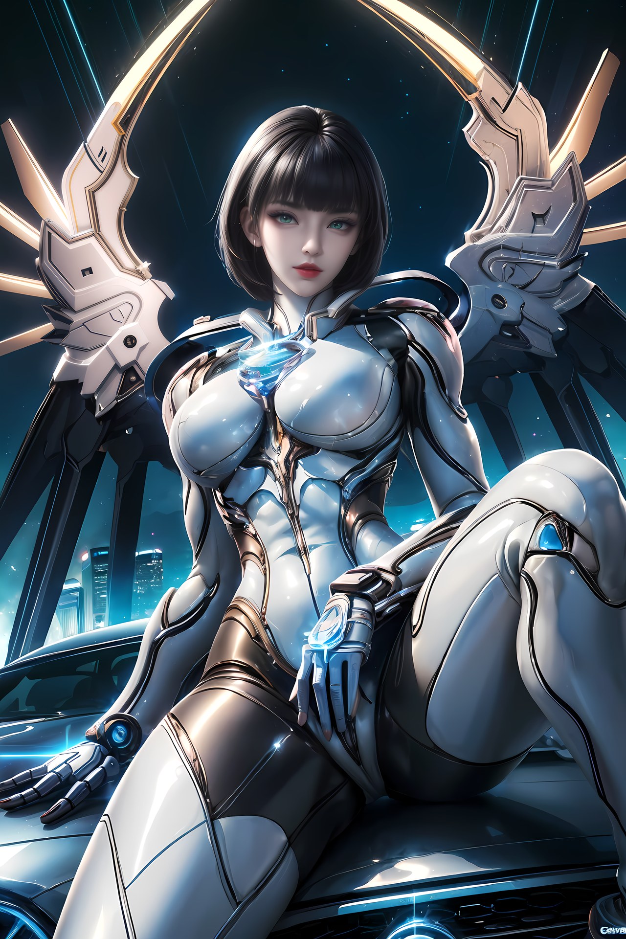 AI Generated Anime Girl - Jiqing Mecha Bodysuit Cyber City Gallery 77P