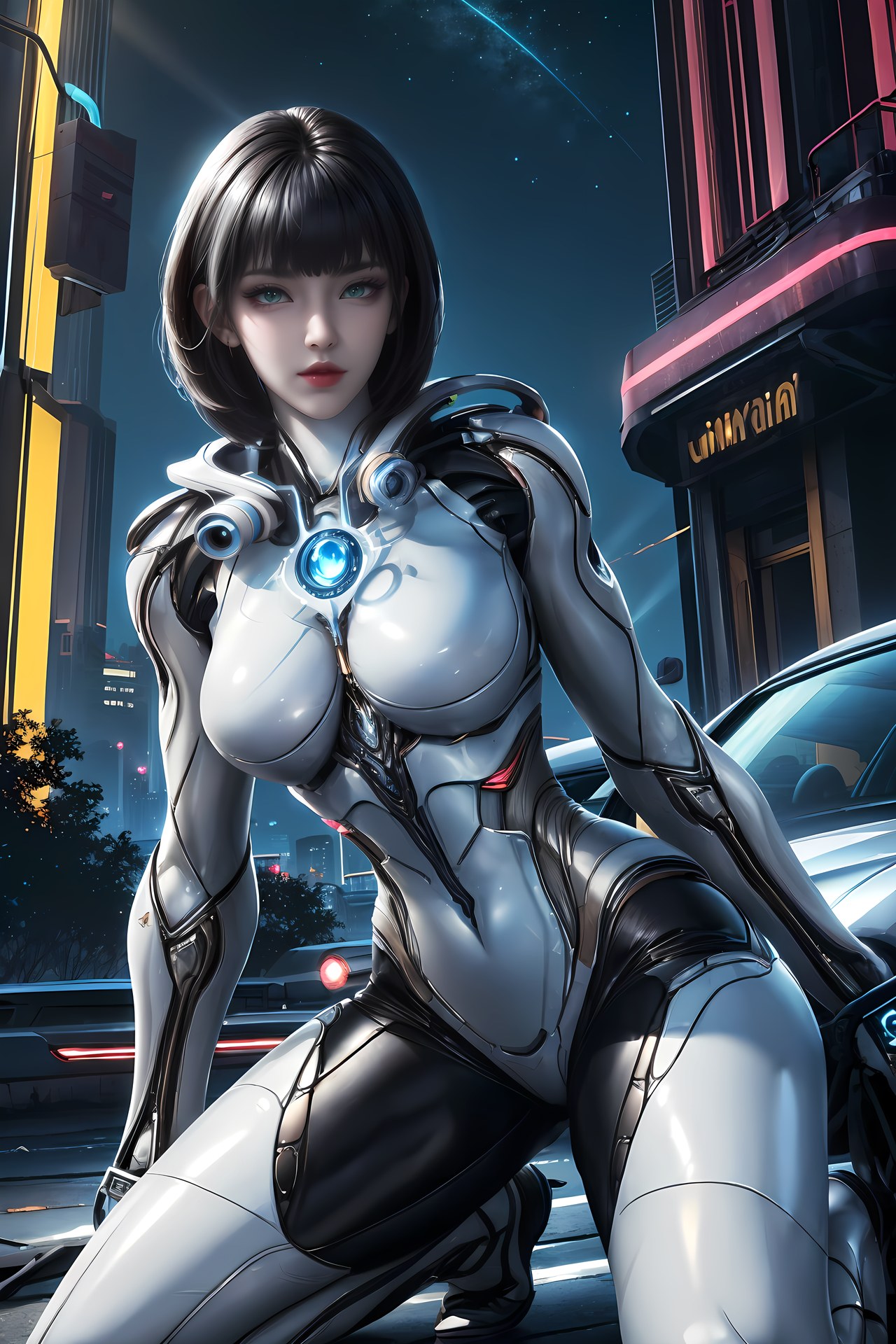 AI Generated Anime Girl - 희청 메카 바디수트 도시 야경 갤러리 77P