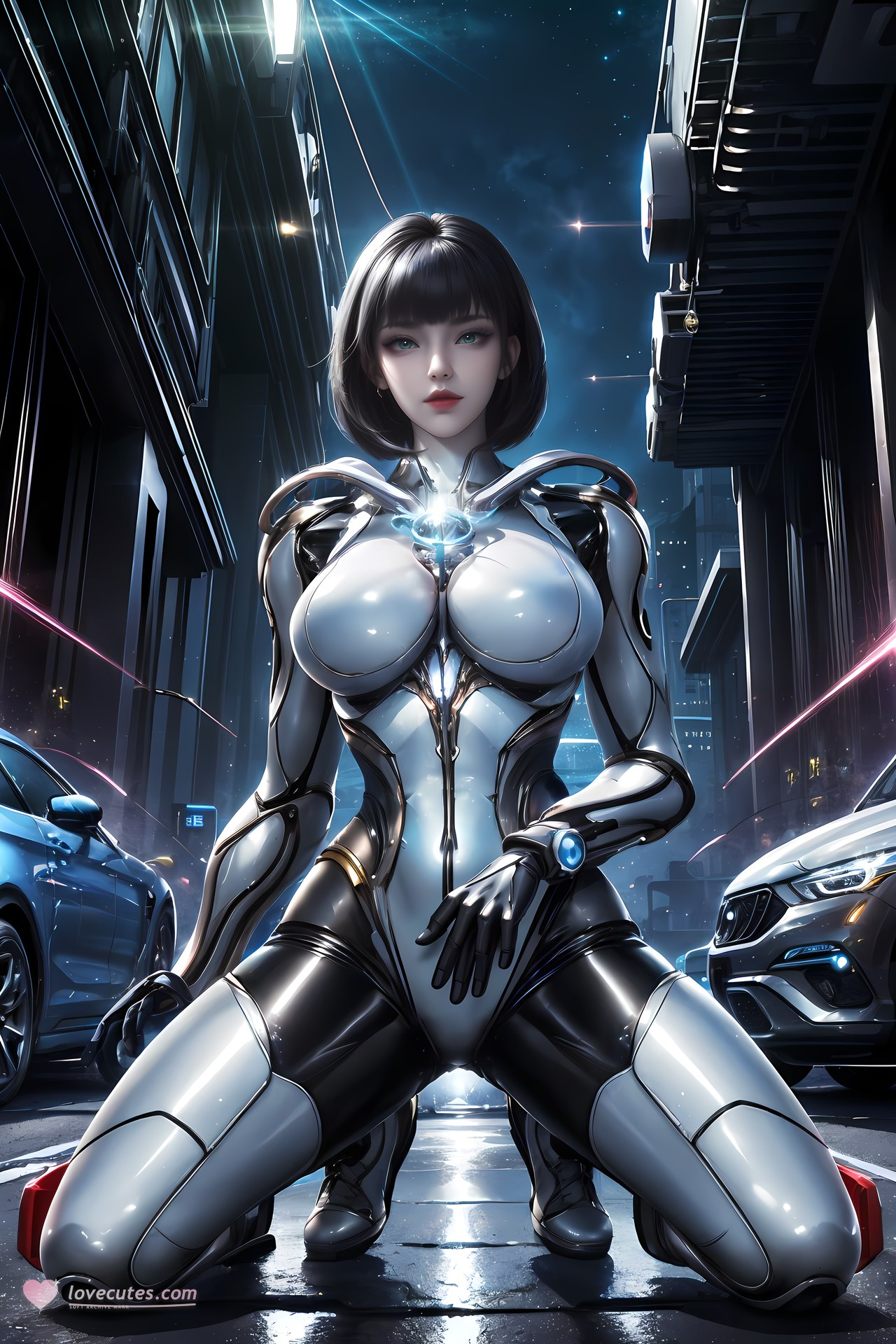 AI Generated Anime Girl - 희청 메카 바디수트 도시 야경 갤러리 77P