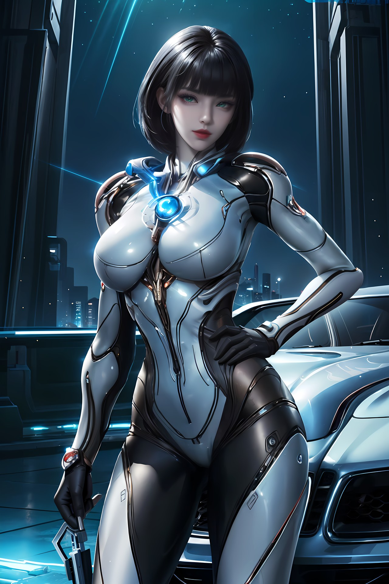 AI Generated Anime Girl - 희청 메카 바디수트 도시 야경 갤러리 77P
