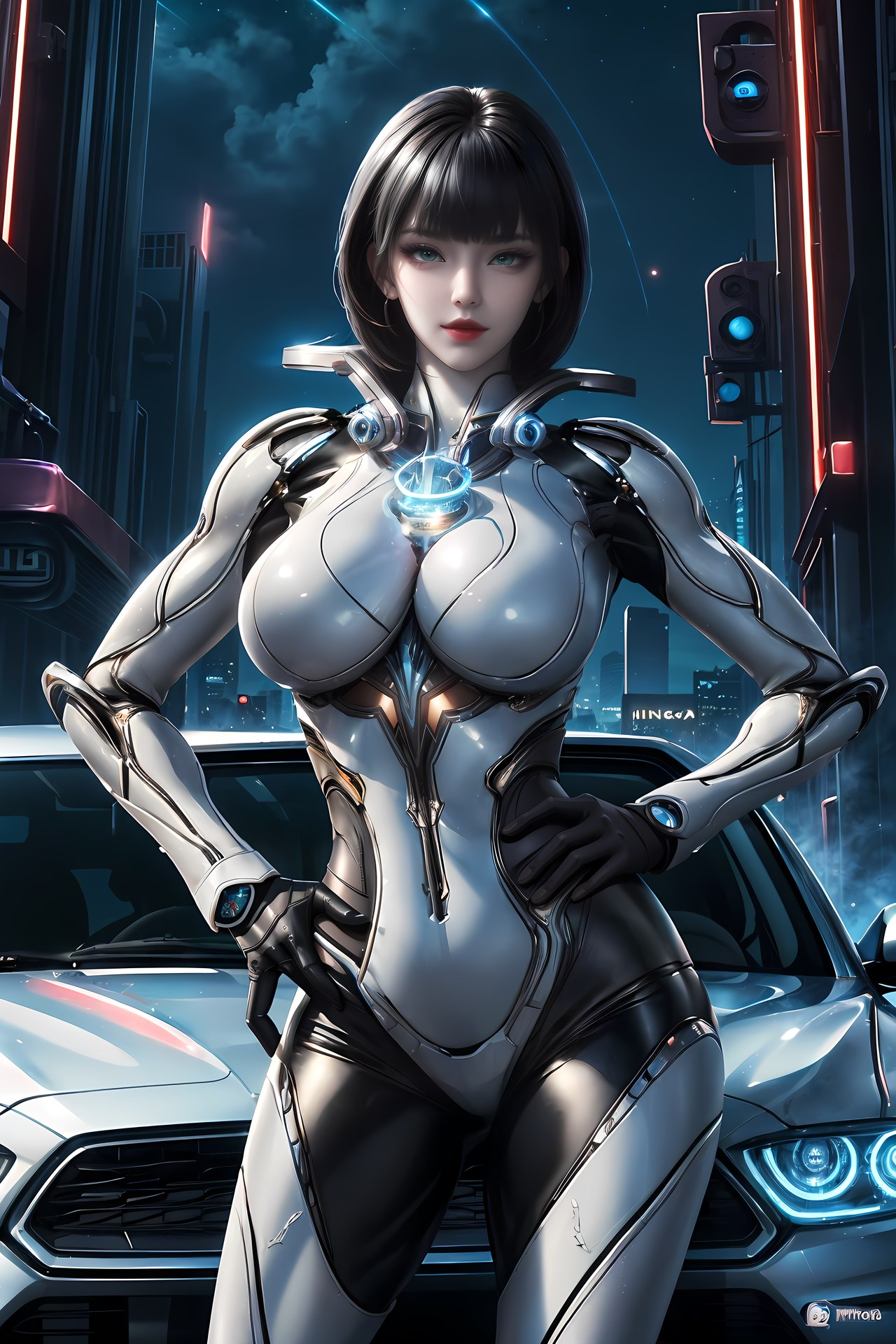AI Generated Anime Girl - 희청 메카 바디수트 도시 야경 갤러리 77P