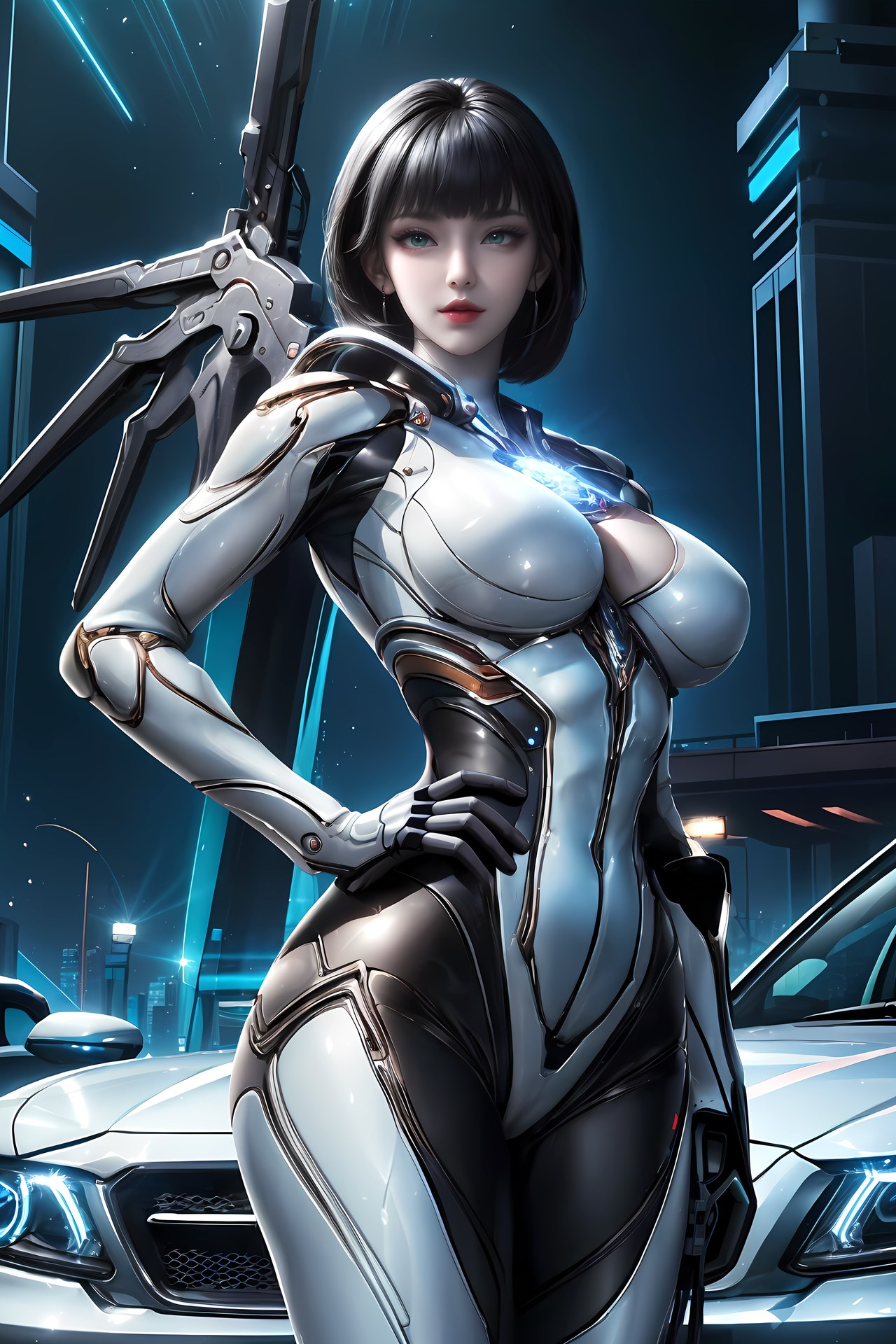 AI Generated Anime Girl - 희청 메카 바디수트 도시 야경 갤러리 77P