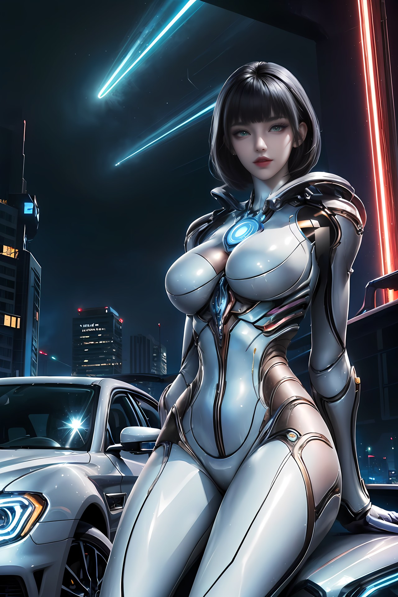 AI Generated Anime Girl - 희청 메카 바디수트 도시 야경 갤러리 77P