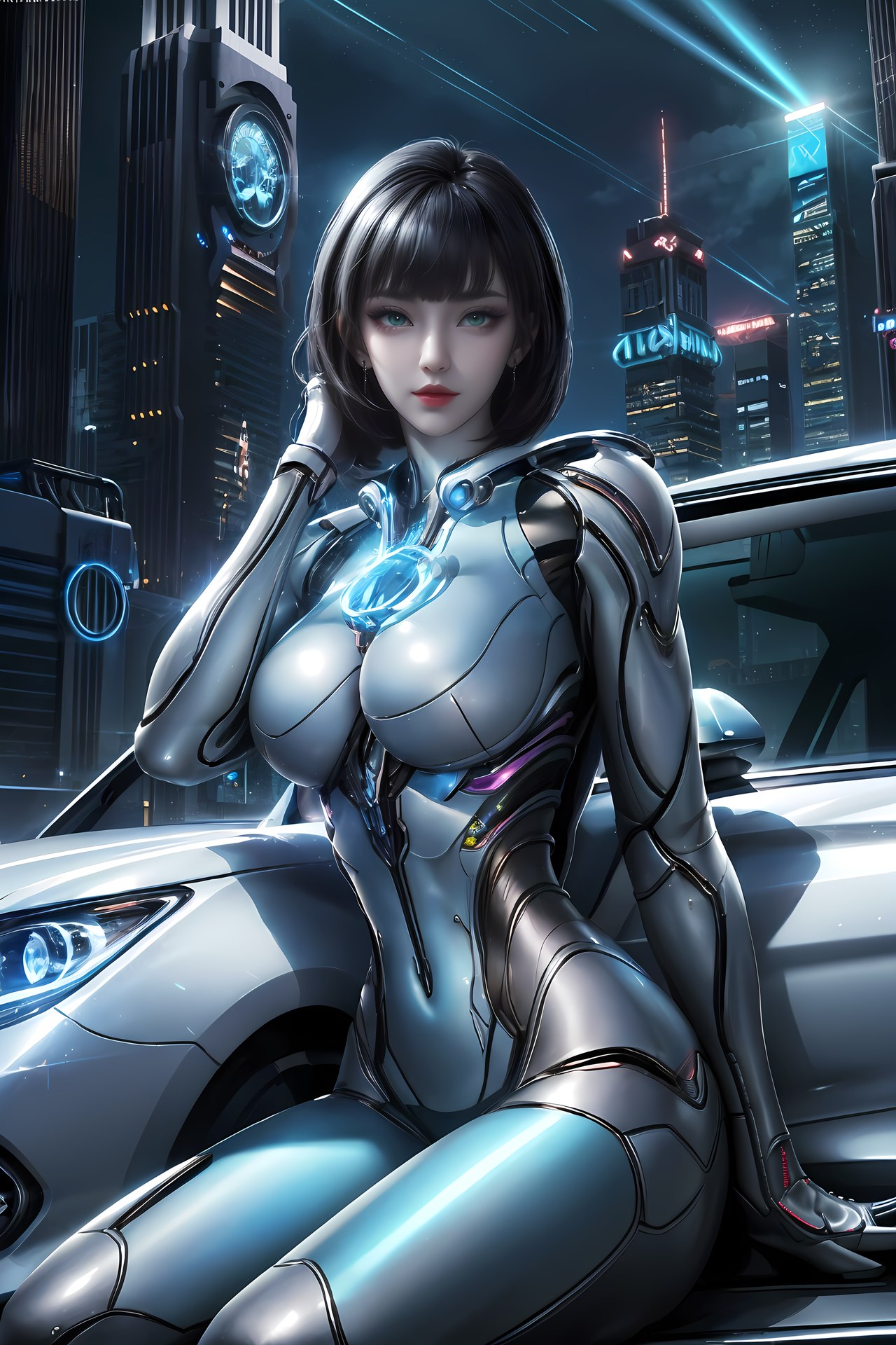 AI Generated Anime Girl - 희청 메카 바디수트 도시 야경 갤러리 77P