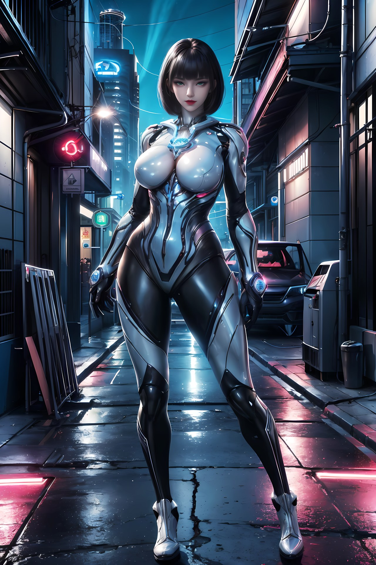 AI Generated Anime Girl - 姬青 メカボディスーツ都市夜景画像集 77P