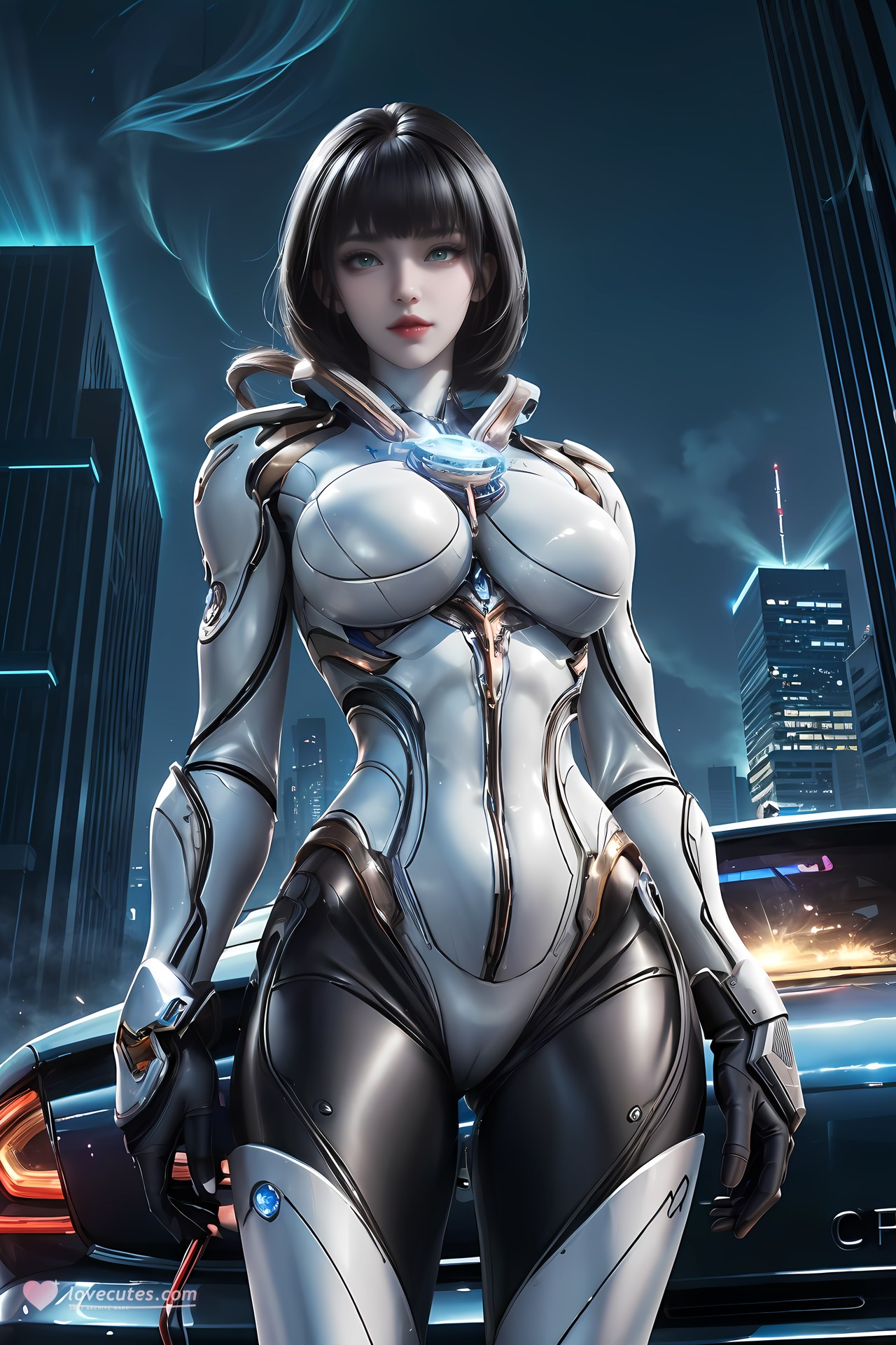 AI Generated Anime Girl - 姬青 メカボディスーツ都市夜景画像集 77P