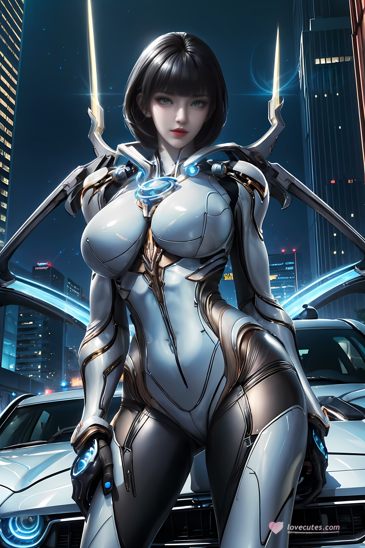 AI Generated Anime Girl - 姬青 メカボディスーツ都市夜景画像集 77P