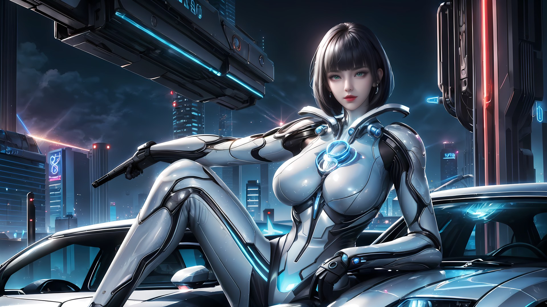 AI Generated Anime Girl - Jiqing Mecha Bodysuit Cyber City Gallery 77P