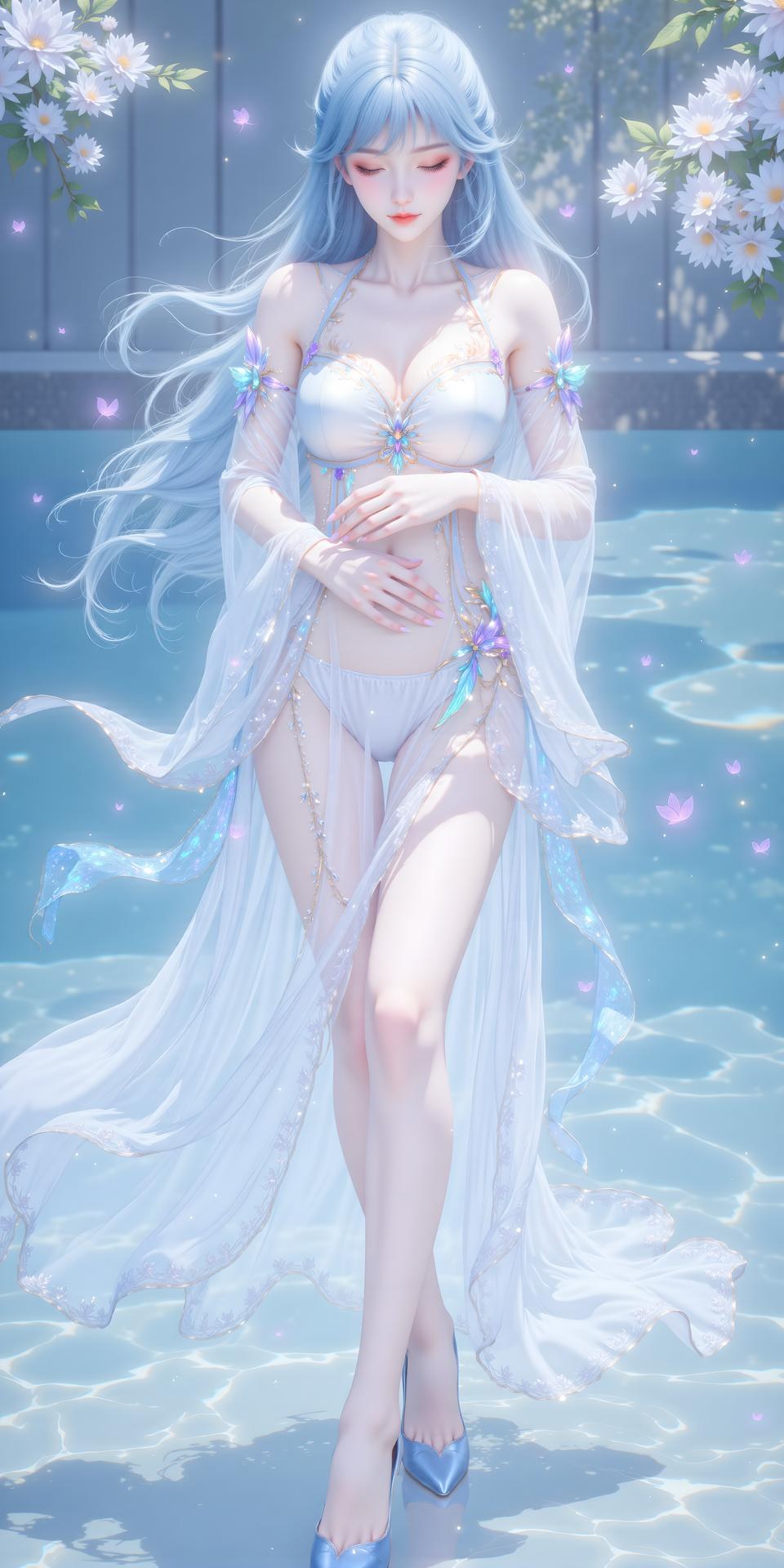 AI Generated Anime Girl - Soul Land Tang Wutong White Dress Water Gallery 24P