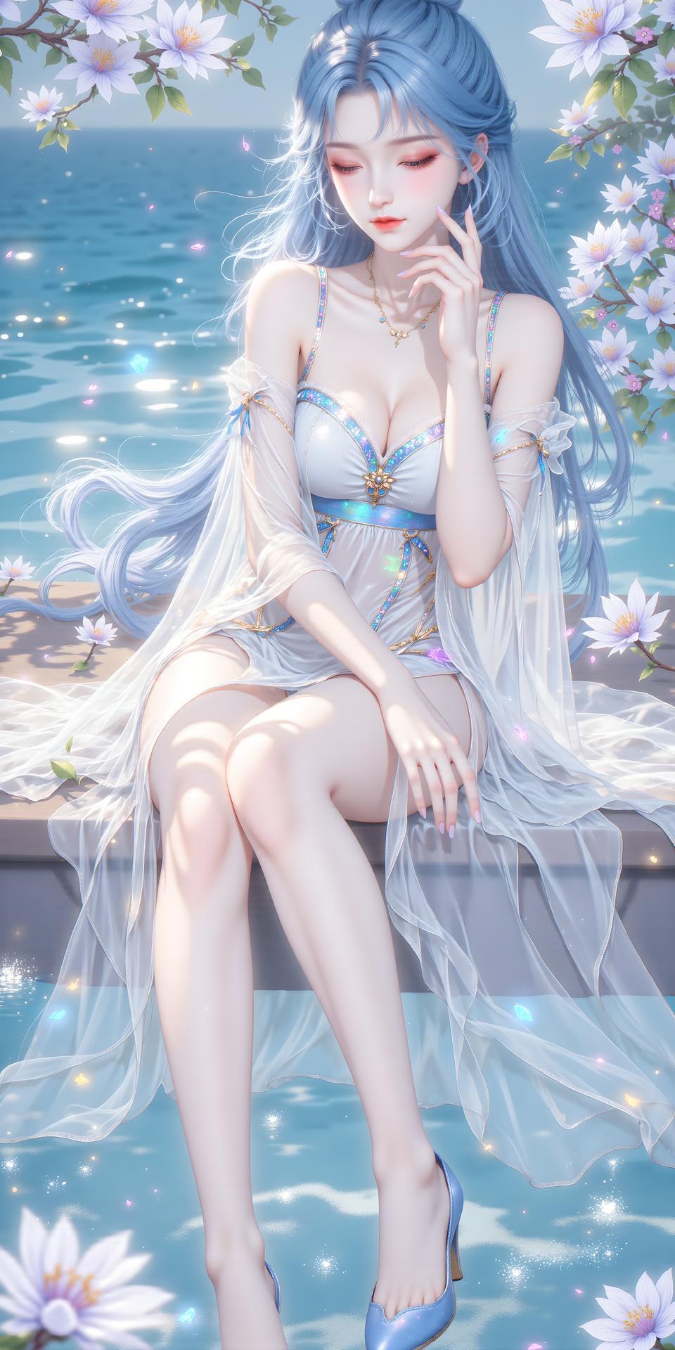 AI Generated Anime Girl - Soul Land Tang Wutong White Dress Water Gallery 24P