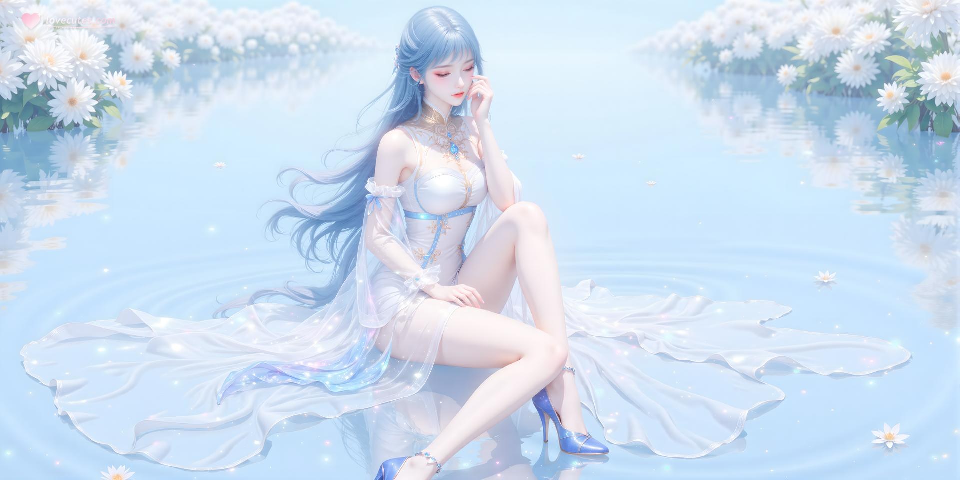 AI Generated Anime Girl - 絶世唐門 唐舞桐 白ドレス水辺画像集 24P