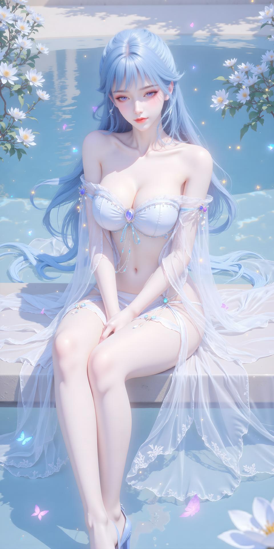 AI Generated Anime Girl - 絶世唐門 唐舞桐 白ドレス水辺画像集 24P