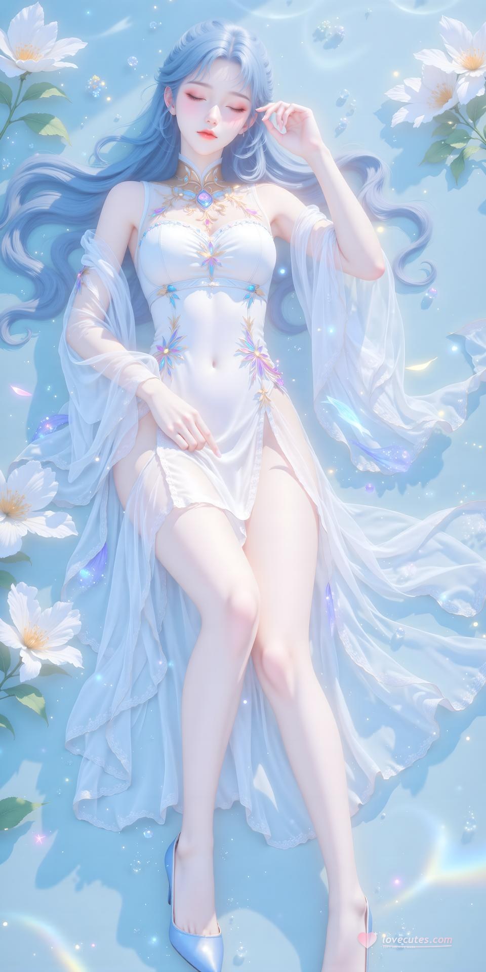 AI Generated Anime Girl - 絶世唐門 唐舞桐 白ドレス水辺画像集 24P