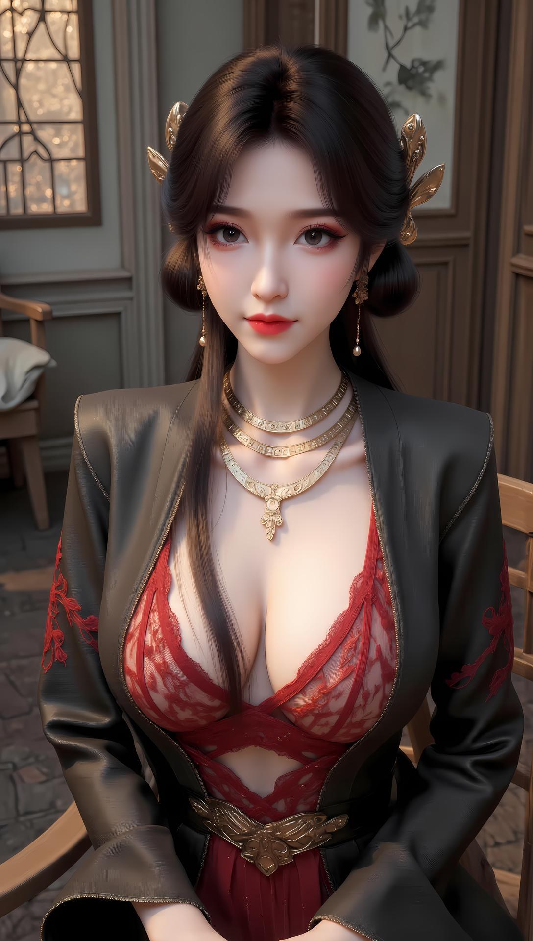 AI Generated Anime Girl - Mei Ning Red Purple Lingerie Swimsuit Gallery 83P